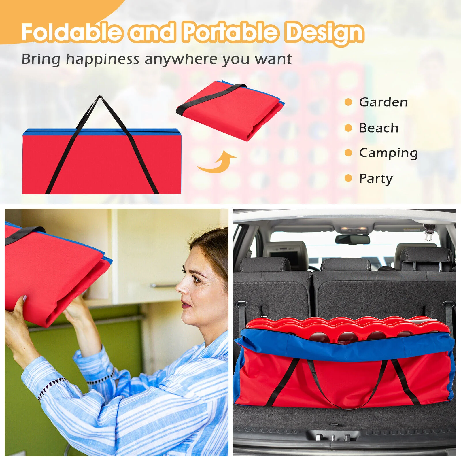 Carrying Bag For 4-To-Score Giant Game Set, Durable Zipper, Red - Image 8