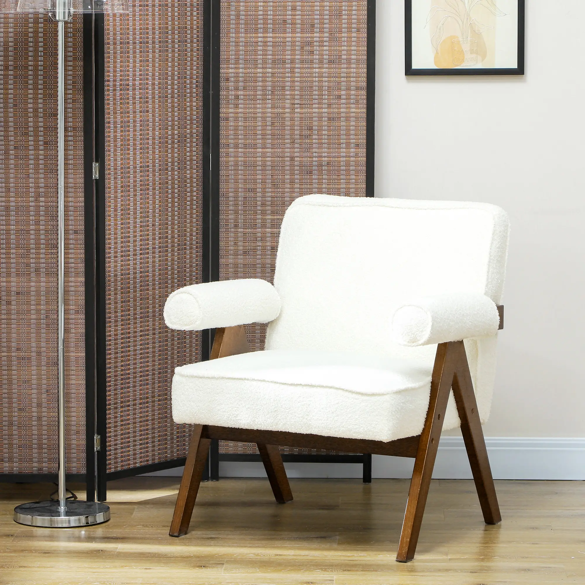 Cashmere Accent Chair, Wide Seat, Soft Padded Armrests, Cream White - Image 8