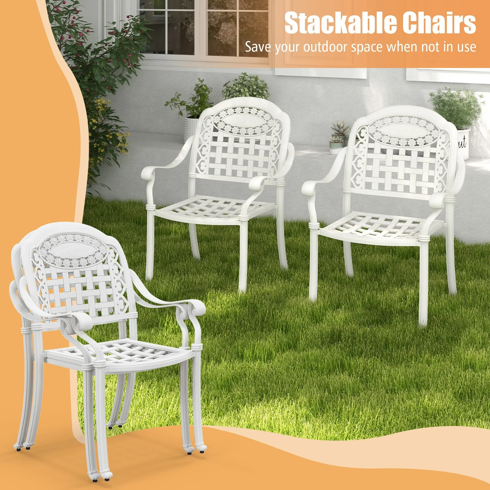 Cast Aluminum Patio Chairs, Set Of 2, White - Image 10