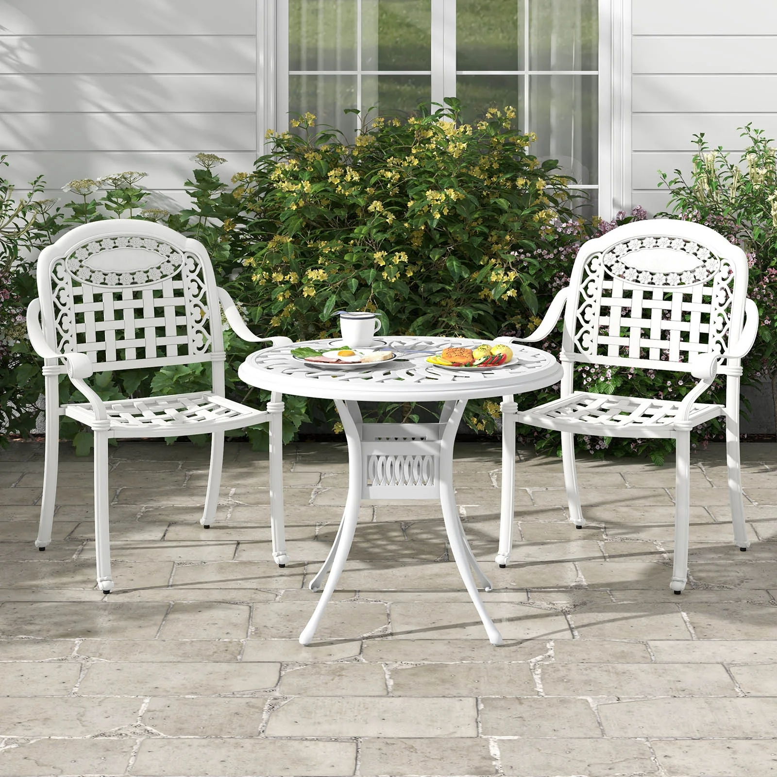 Cast Aluminum Patio Chairs, Set Of 2, White - Image 2