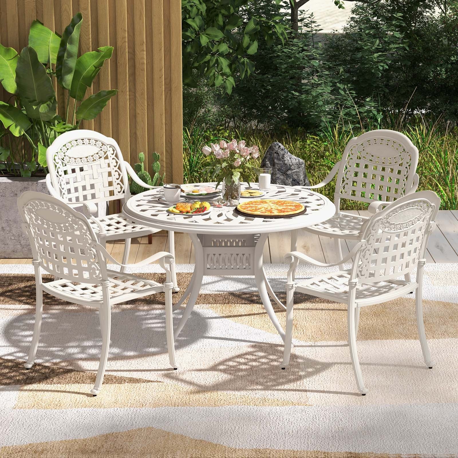 Cast Aluminum Patio Chairs, Set Of 2, White - Image 3
