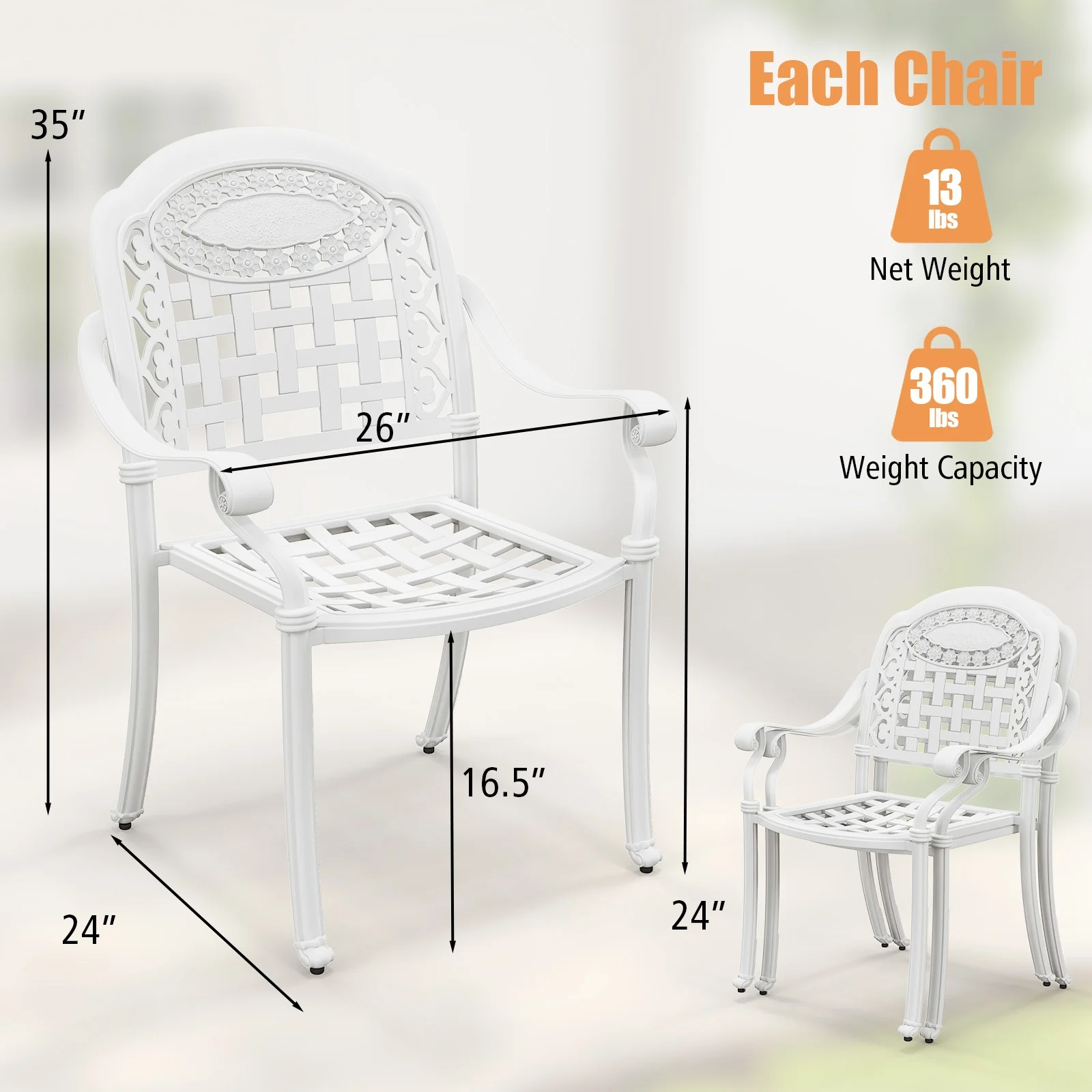 Cast Aluminum Patio Chairs, Set Of 2, White - Image 6