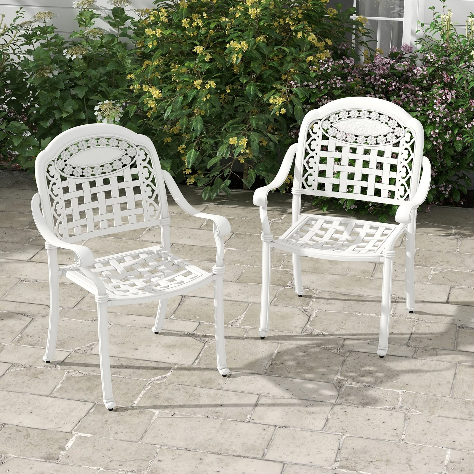 Cast Aluminum Patio Chairs, Set Of 2, White - Image 7