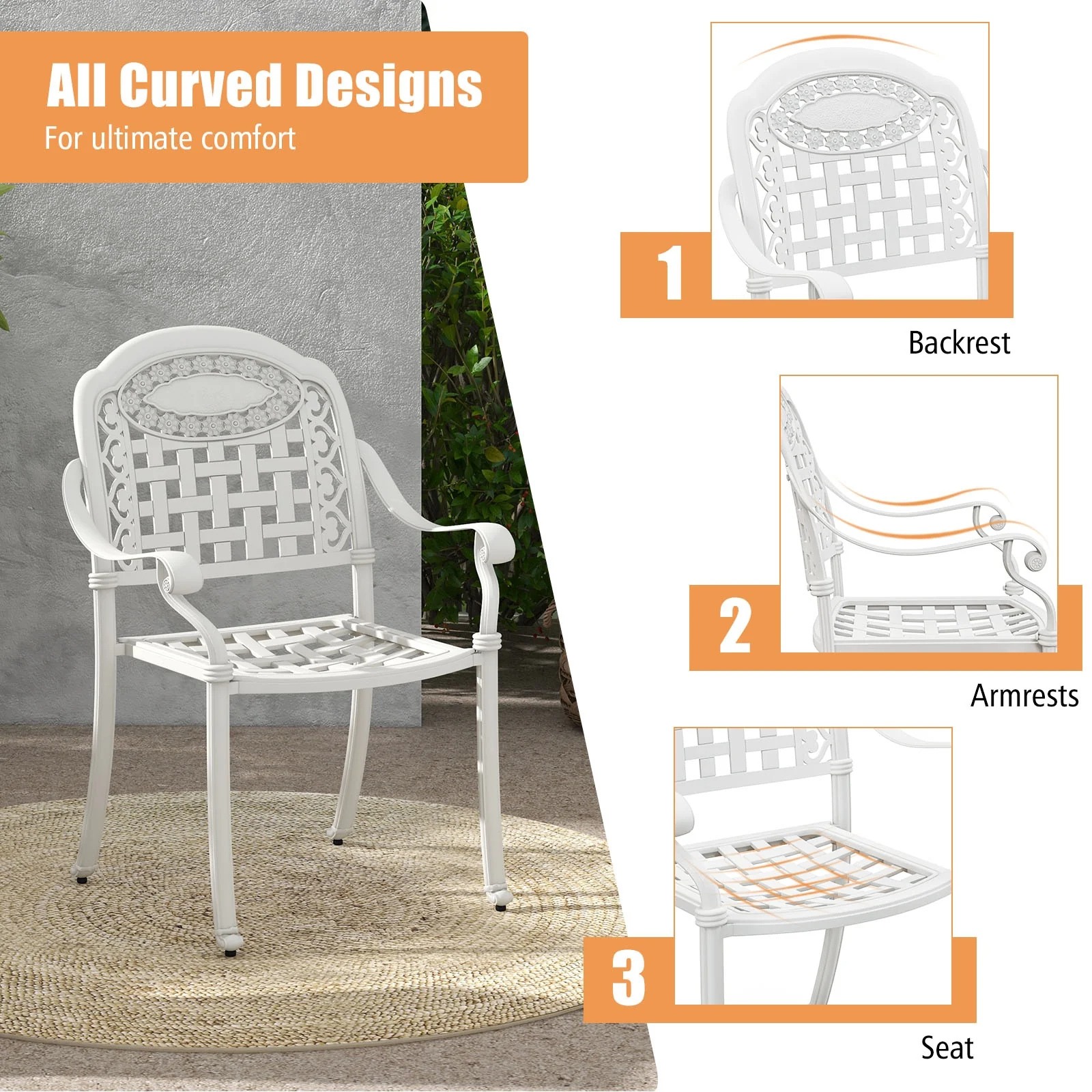 Cast Aluminum Patio Chairs, Set Of 2, White - Image 8