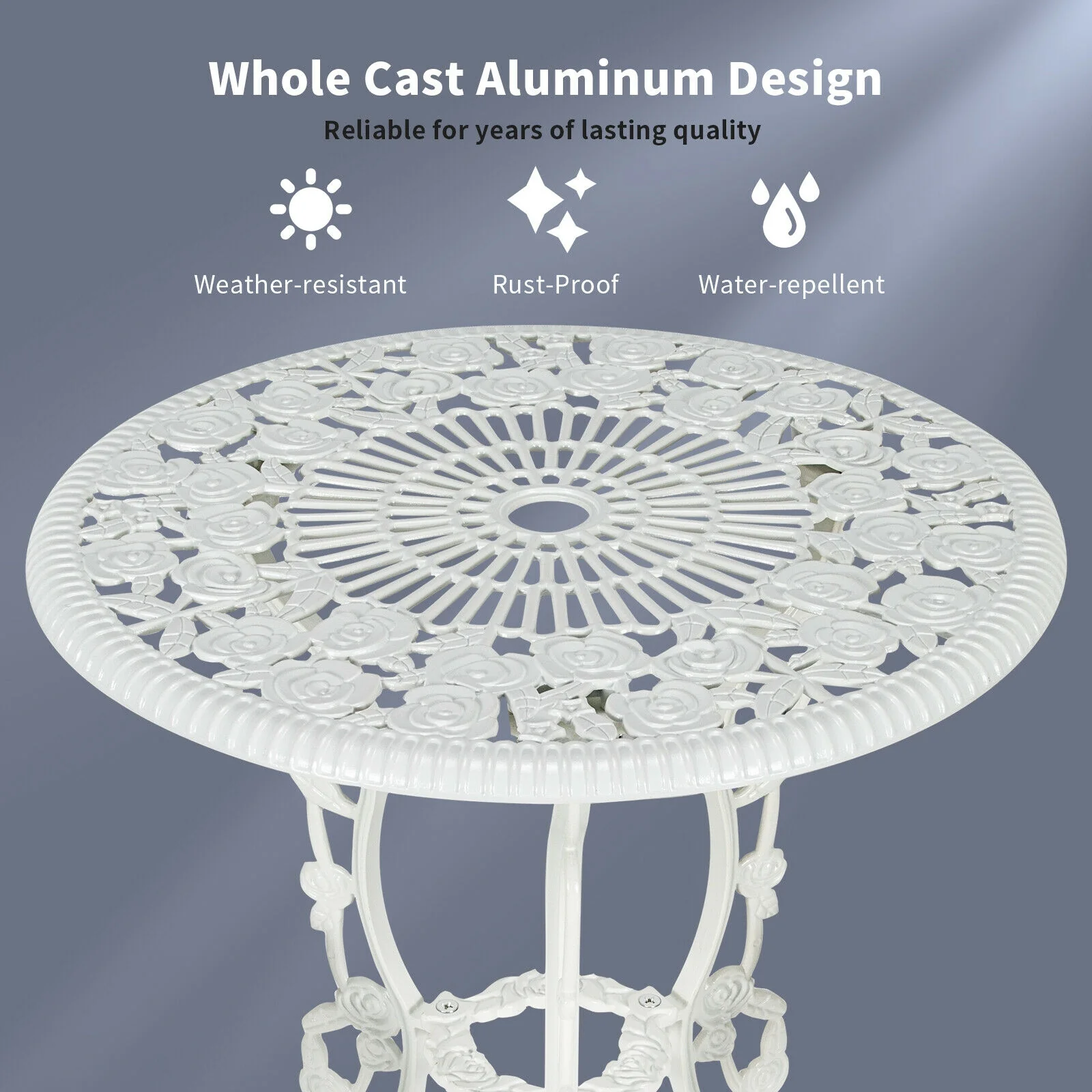 Cast Aluminum Patio Furniture Set, Rose Design, White - Image 10