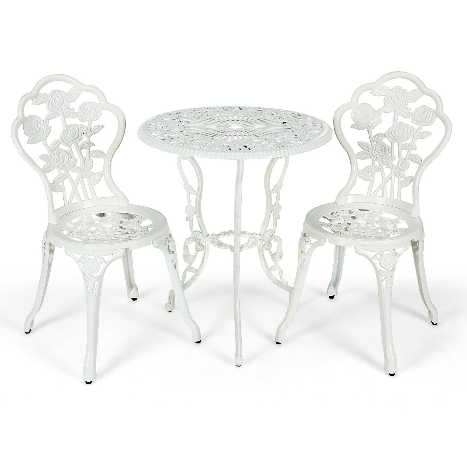 Cast Aluminum Patio Furniture Set, Rose Design, White - Image 4