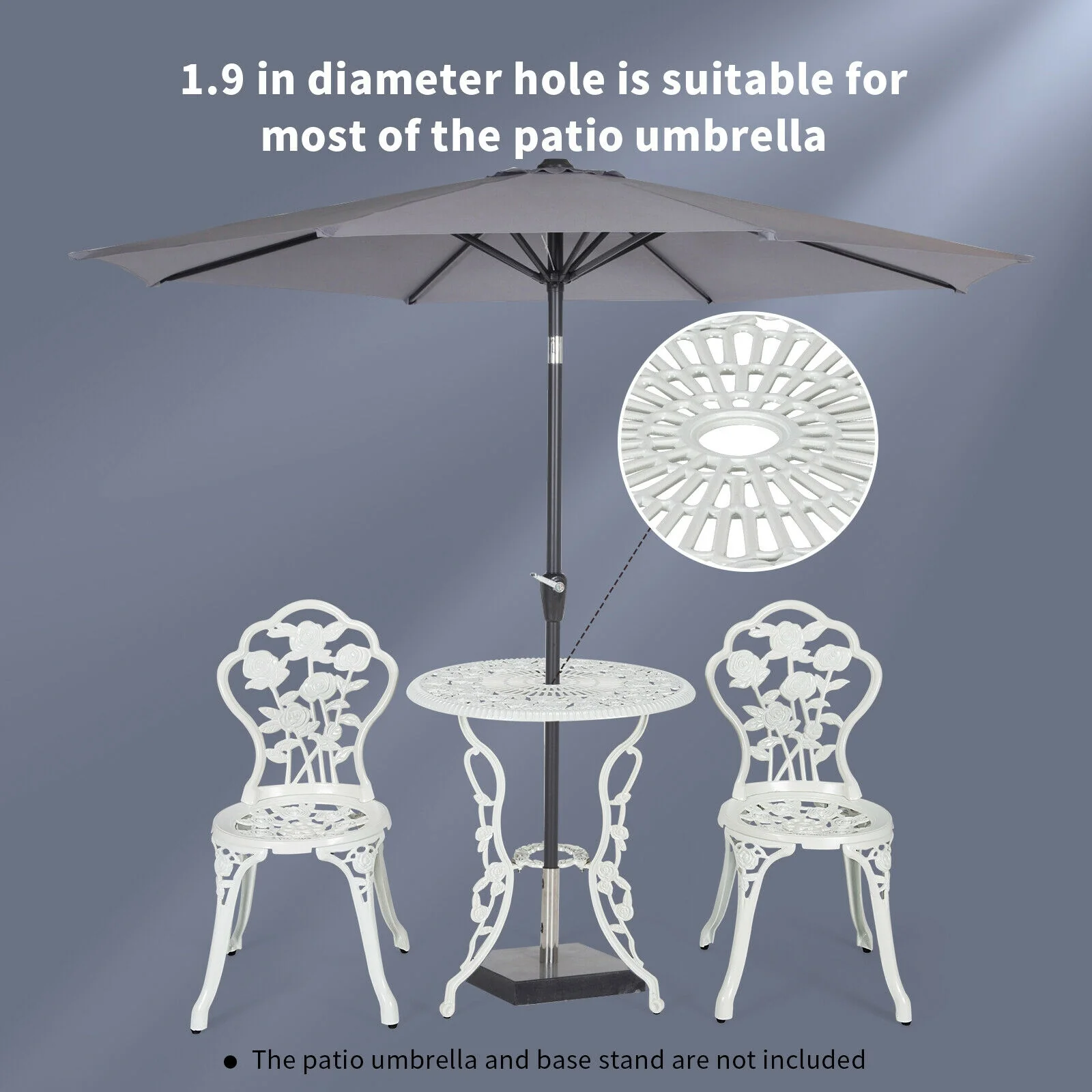 Cast Aluminum Patio Furniture Set, Rose Design, White - Image 8