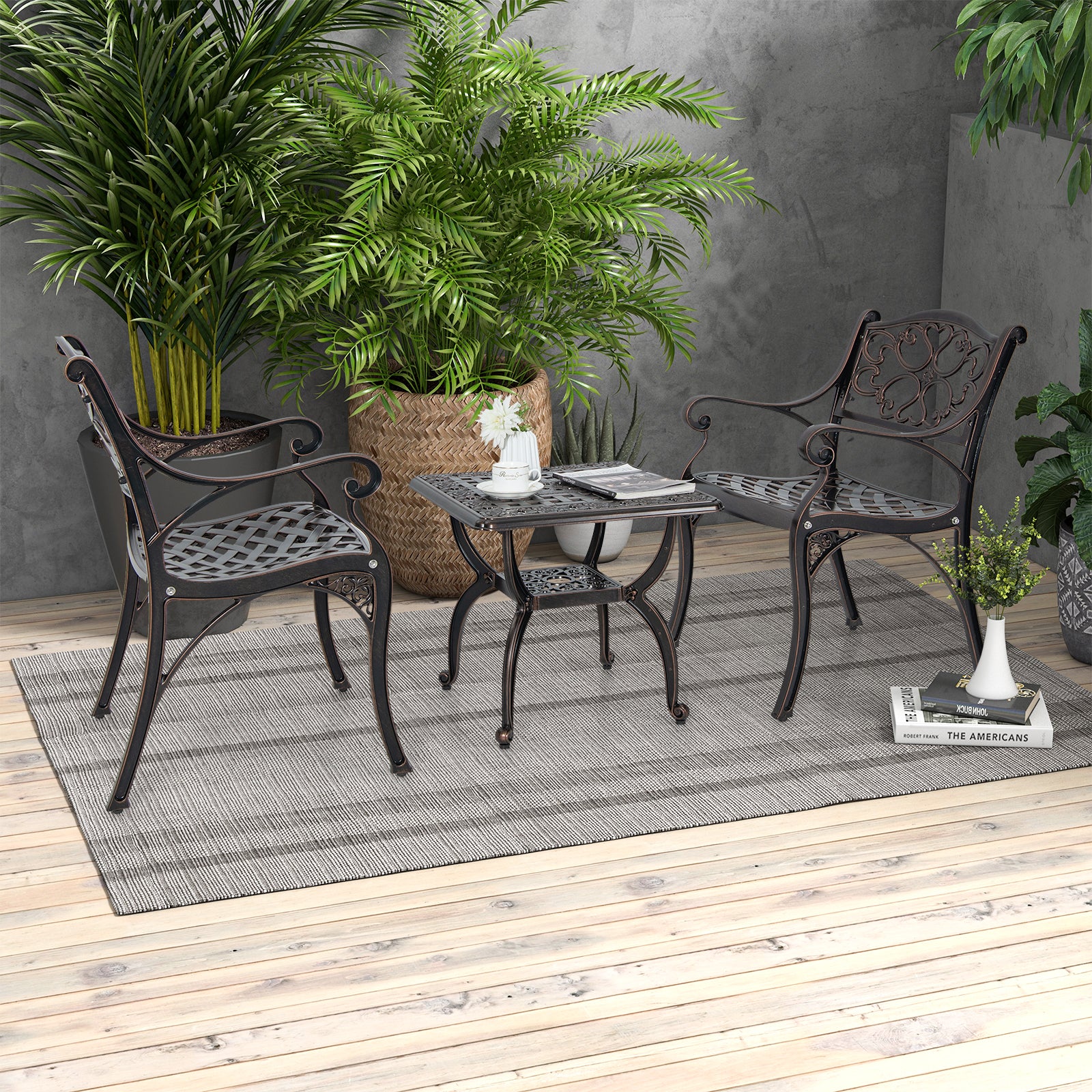 Cast Aluminum Side Table With Storage Shelf, 18 Inch, Brown - Image 3