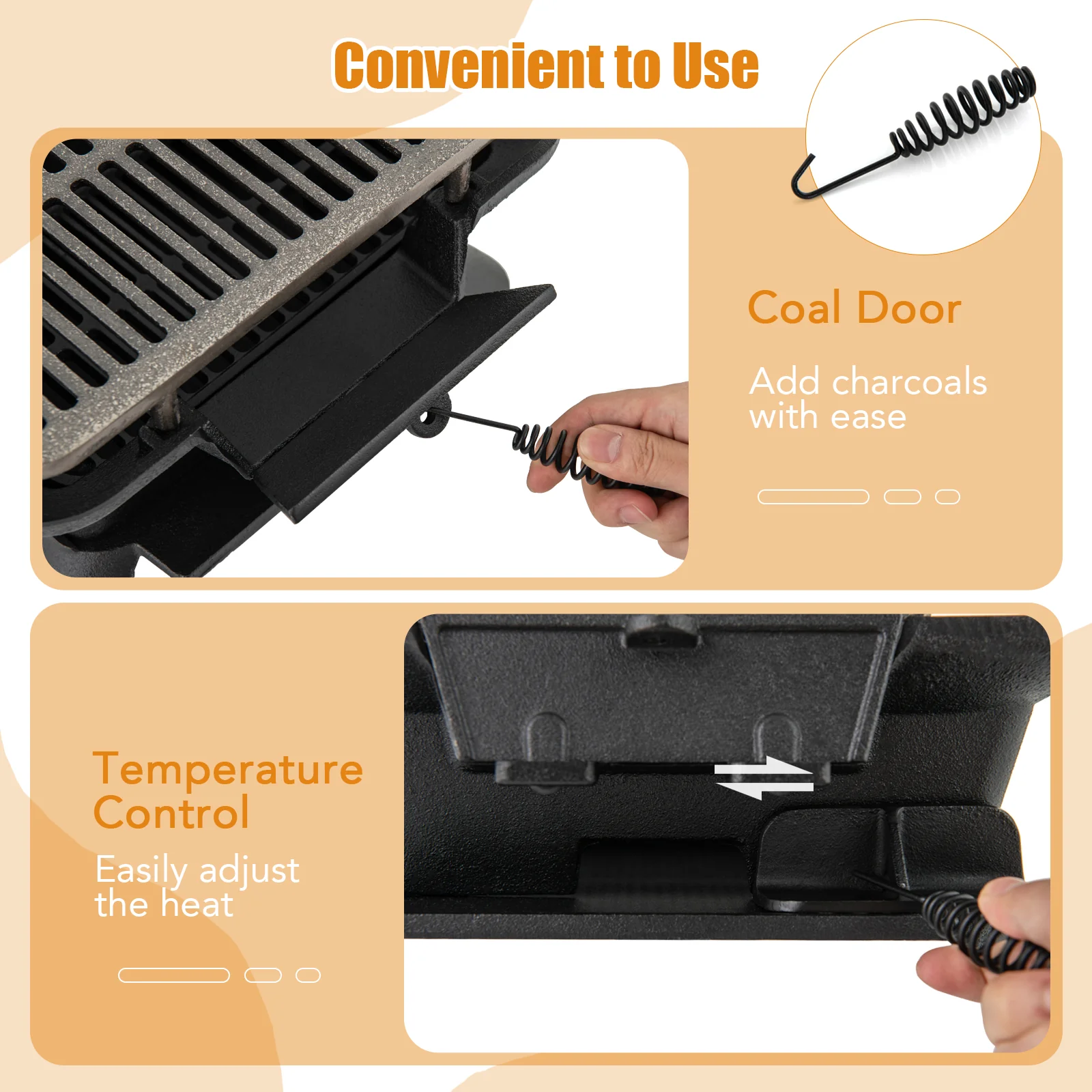 Cast Iron Hibachi Grill With Grill Grate Lifter, Black - Image 10