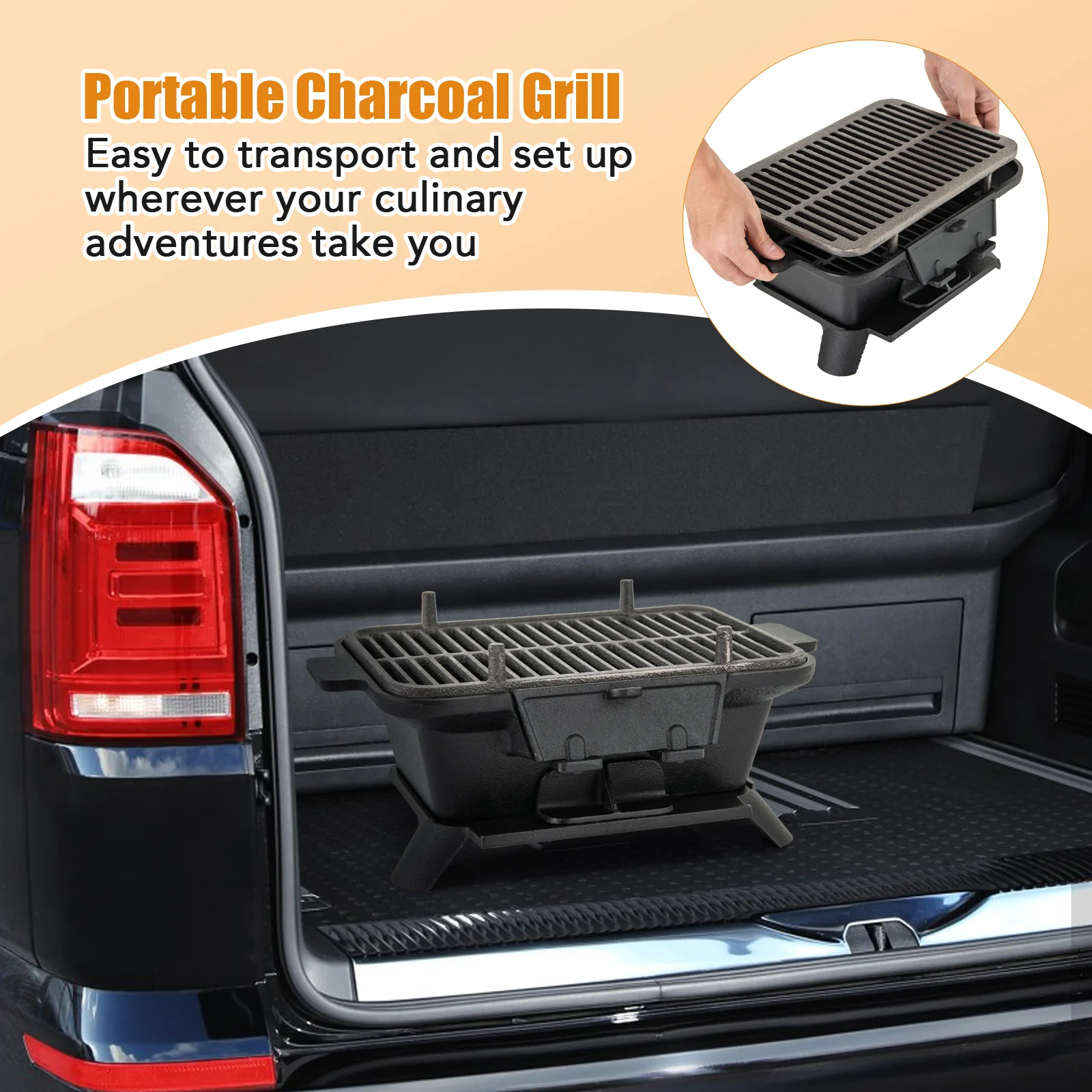 Cast Iron Hibachi Grill With Grill Grate Lifter, Black - Image 8