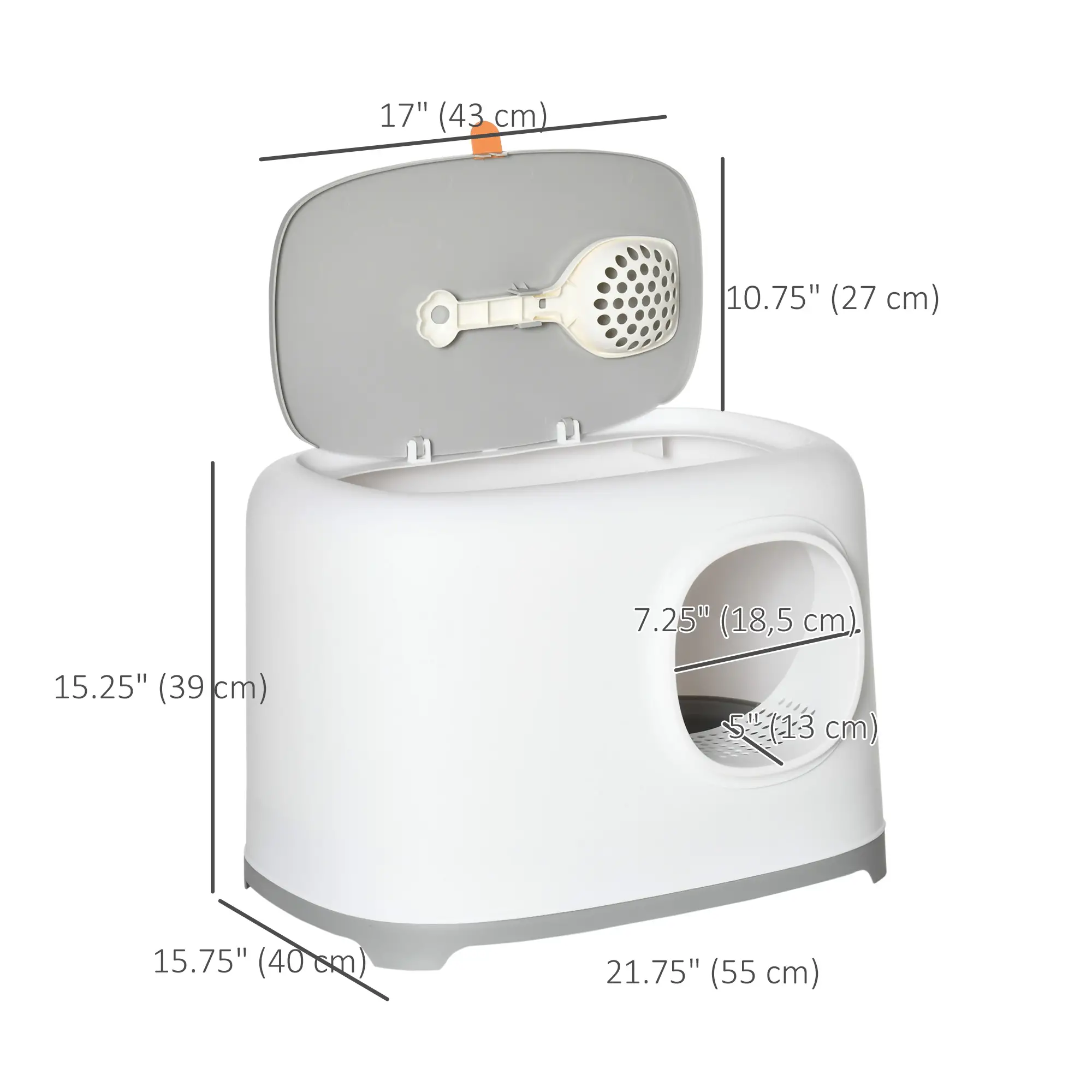 Cat Litter Box, Anti-Sand Tunnel, Scoop, Open Top, White - Image 3