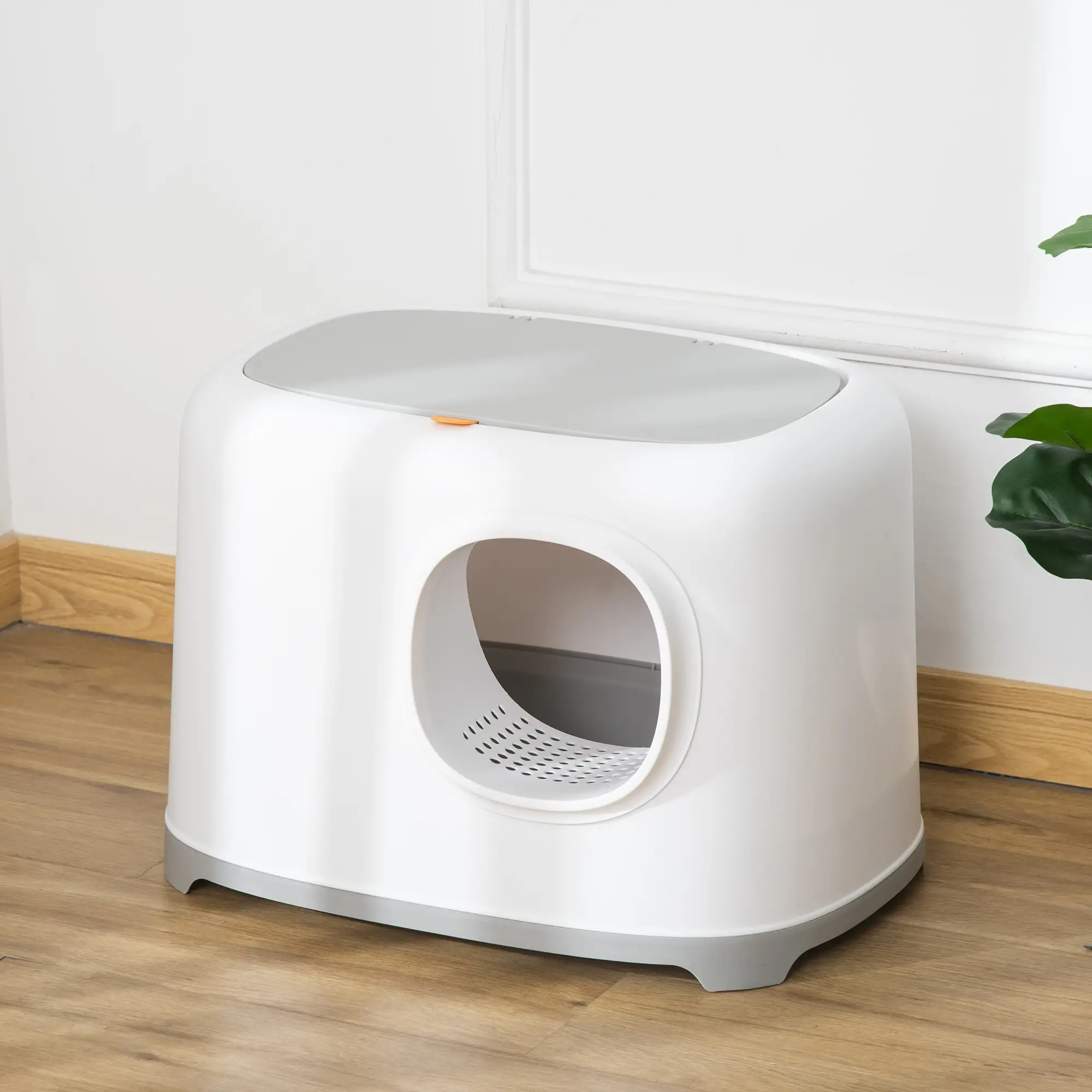 Cat Litter Box, Anti-Sand Tunnel, Scoop, Open Top, White - Image 8