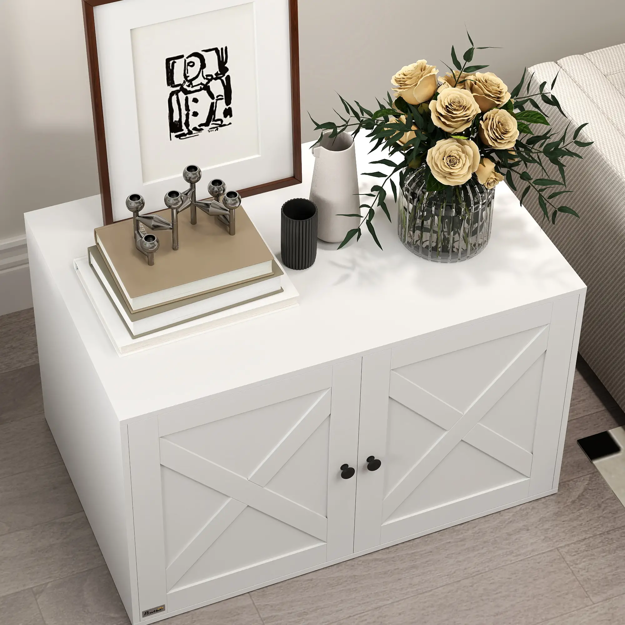 Cat Litter Box Enclosure, Double Doors, Handles, 31.5" x 21" x 20", White - Image 10