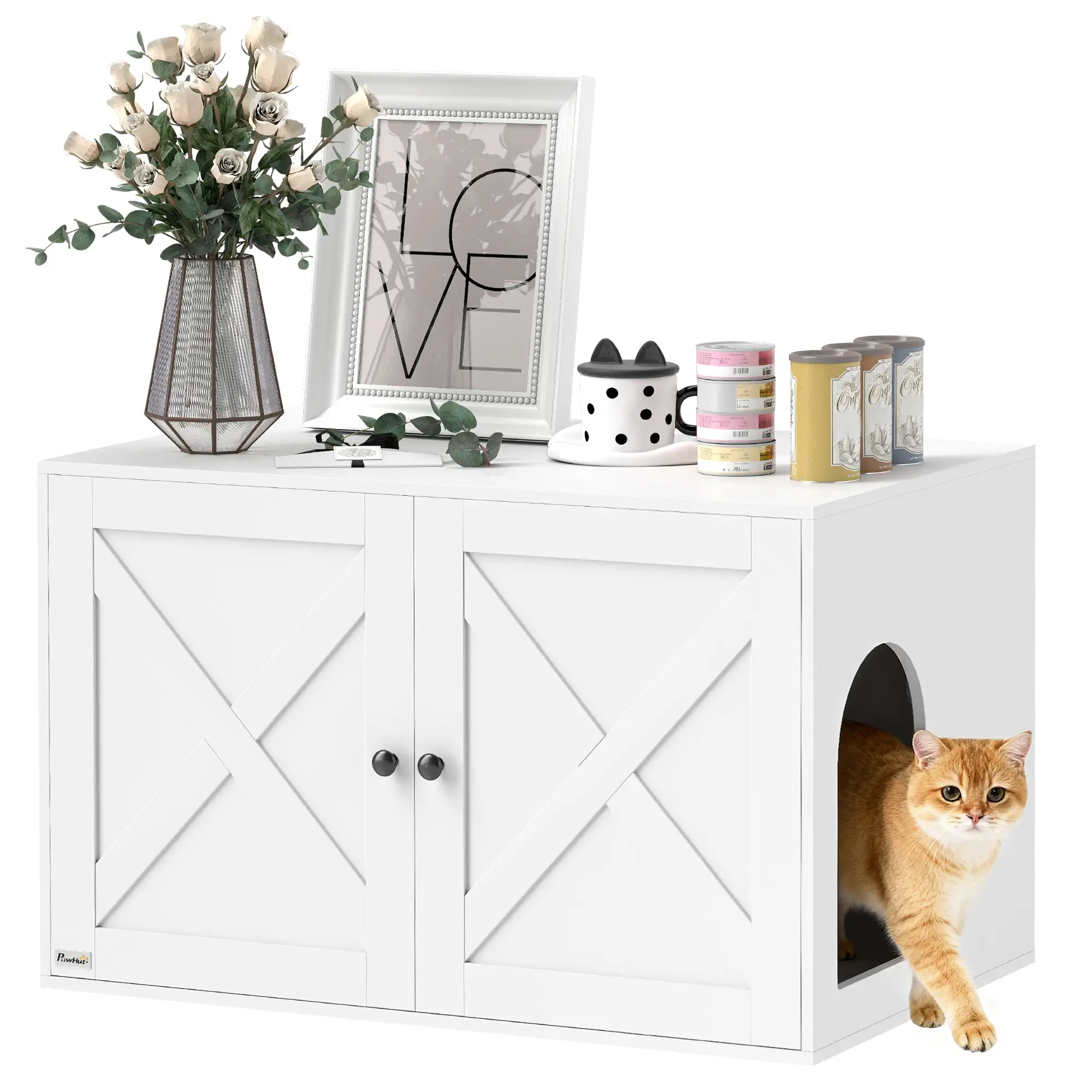 Cat Litter Box Enclosure, Double Doors, Handles, 31.5" x 21" x 20", White - Image 11