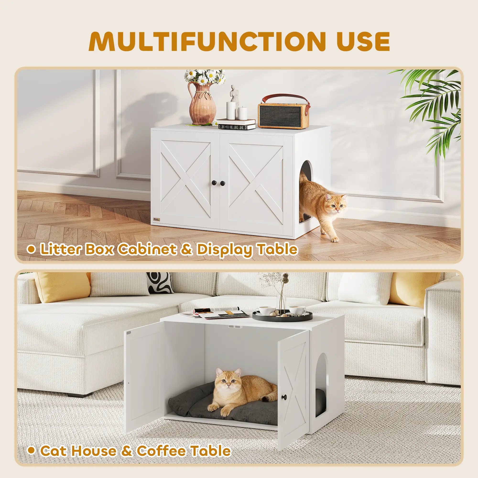 Cat Litter Box Enclosure, Double Doors, Handles, 31.5" x 21" x 20", White - Image 4