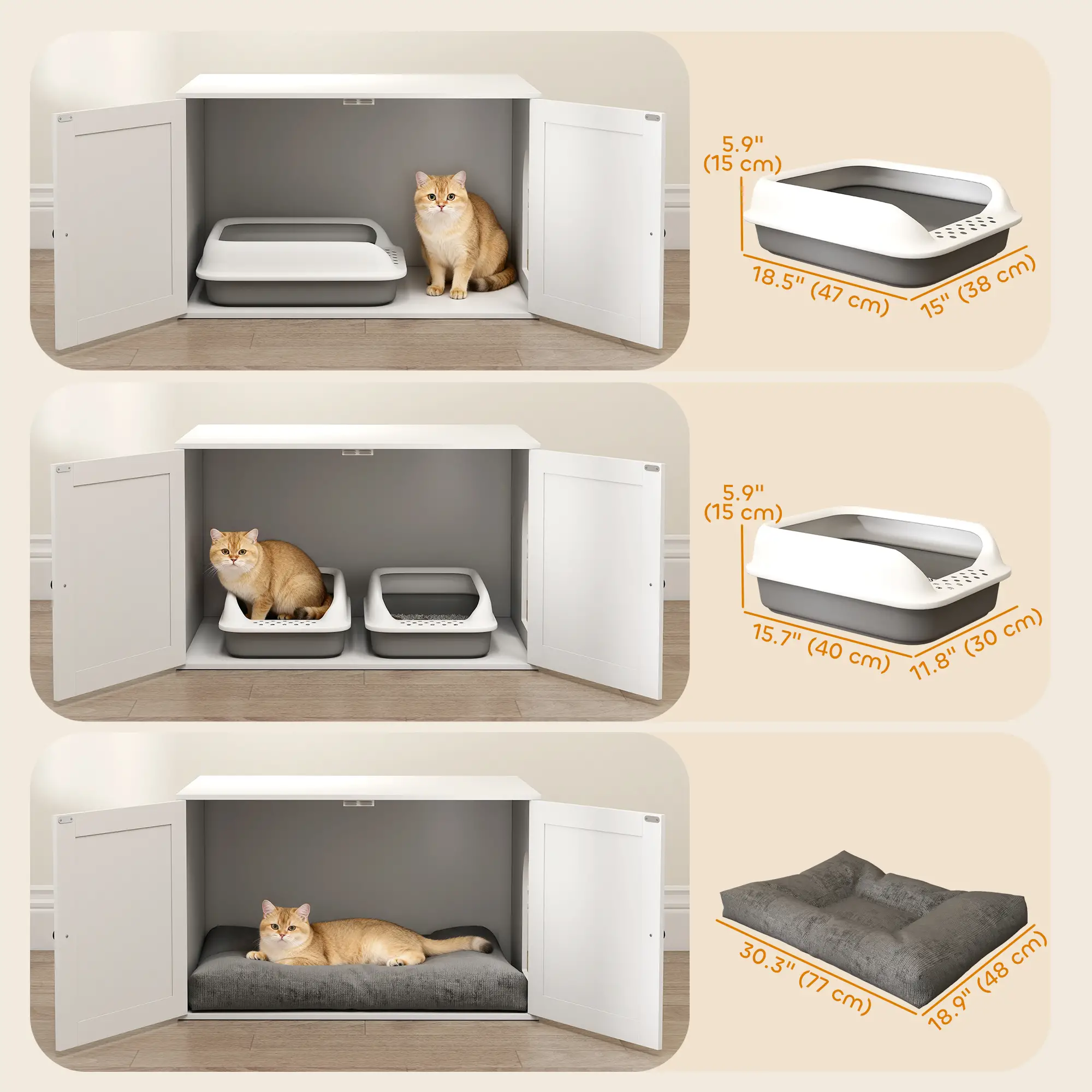 Cat Litter Box Enclosure, Double Doors, Handles, 31.5" x 21" x 20", White - Image 7