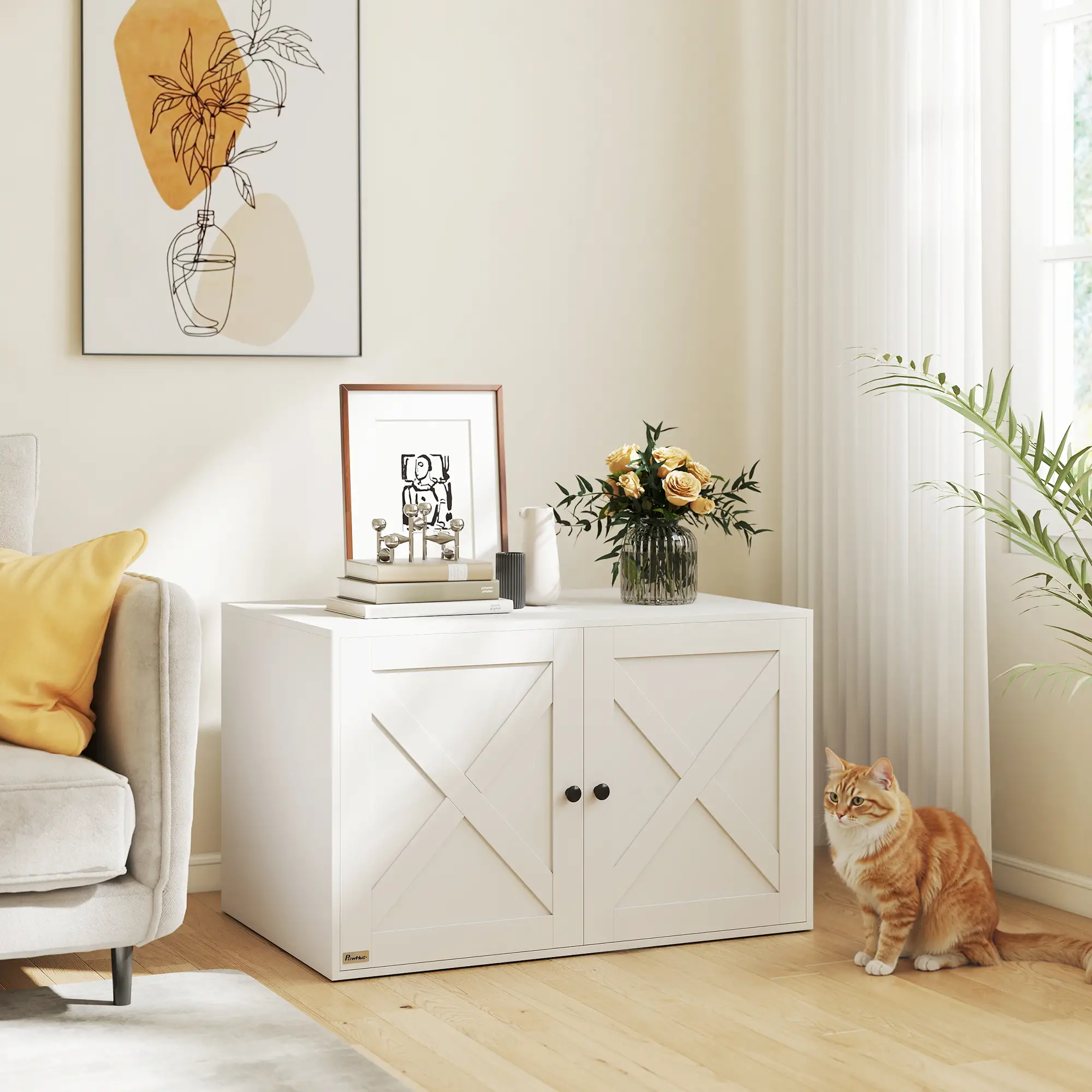 Cat Litter Box Enclosure, Double Doors, Handles, 31.5" x 21" x 20", White - Image 8