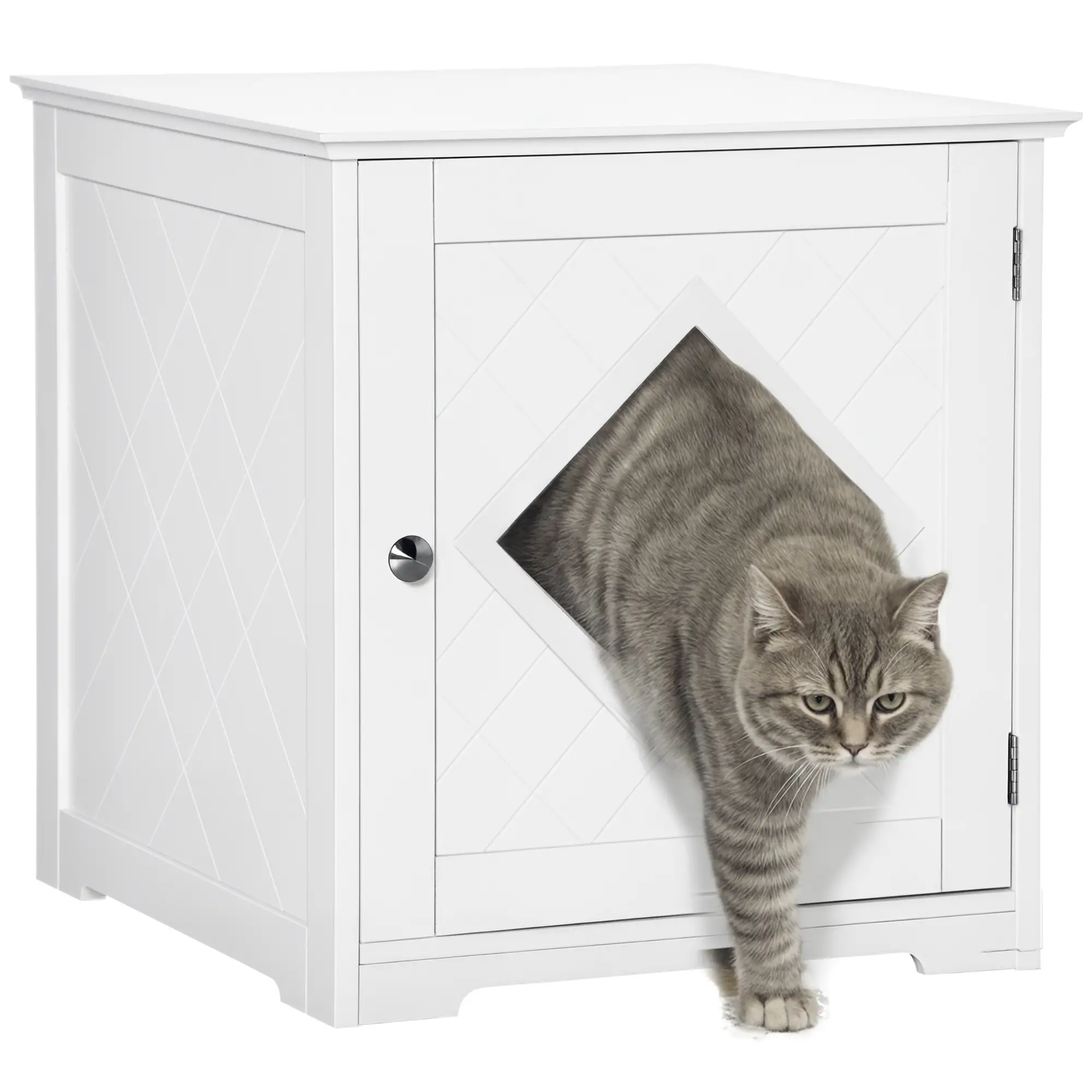 Cat Litter Box Enclosure End Table, Indoor Washroom with Magnetic Door, White