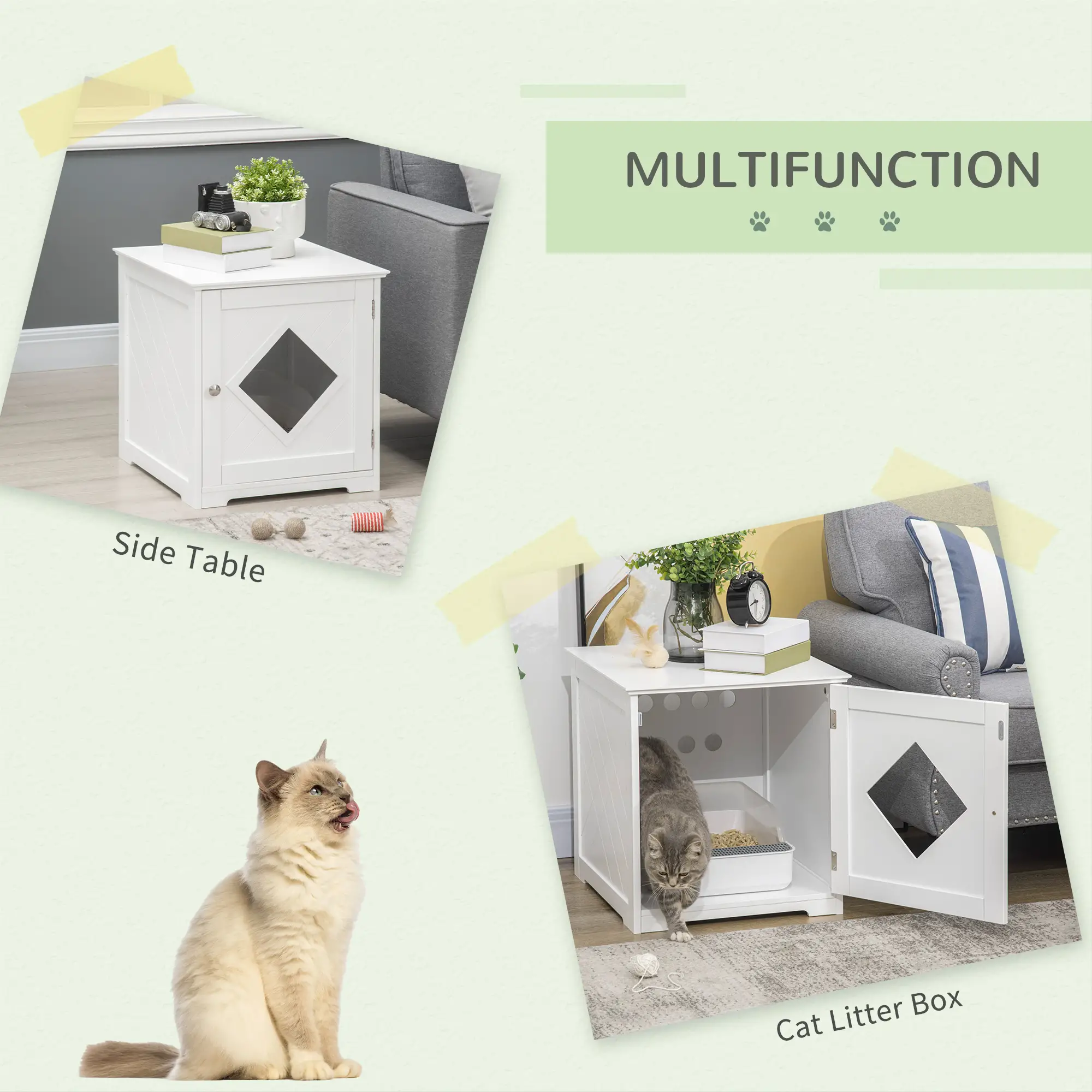 Cat Litter Box Enclosure End Table, Indoor Washroom with Magnetic Door, White - Image 4