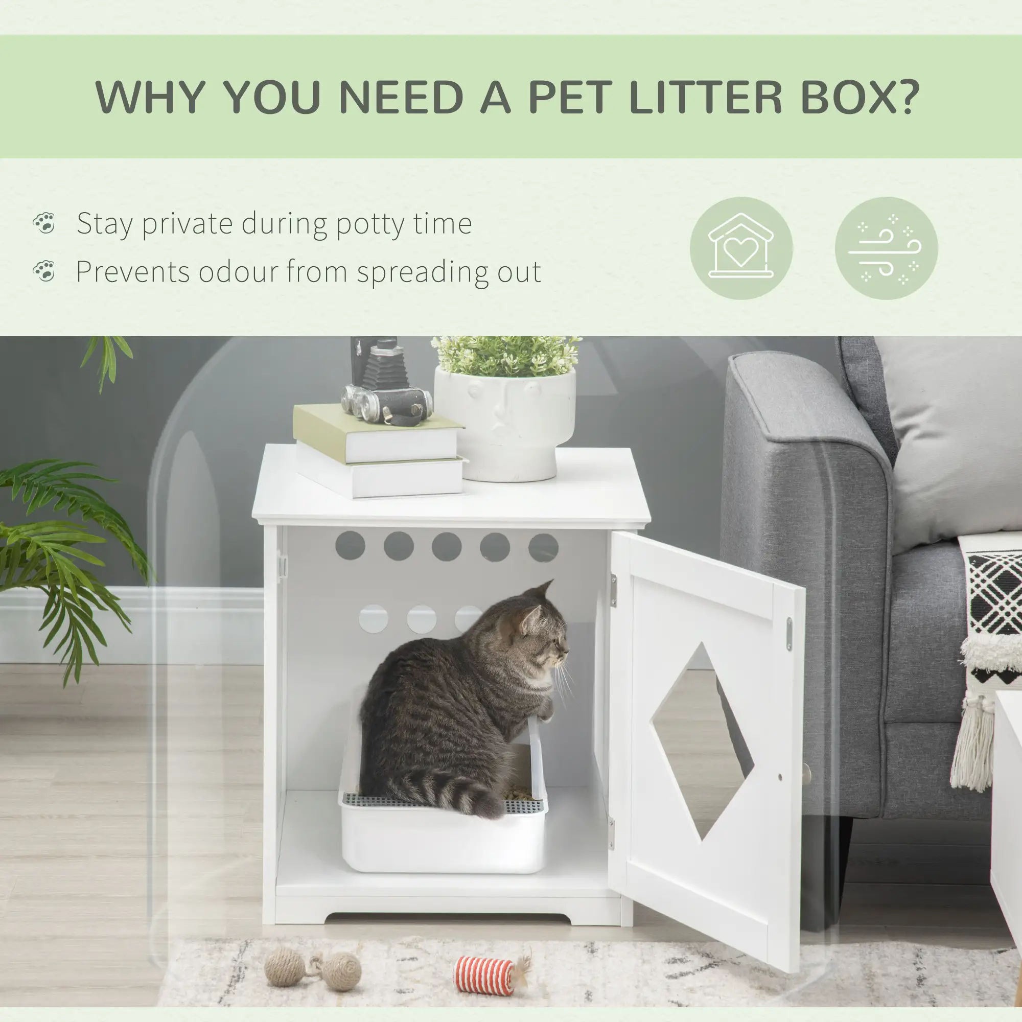 Cat Litter Box Enclosure End Table, Indoor Washroom with Magnetic Door, White - Image 5