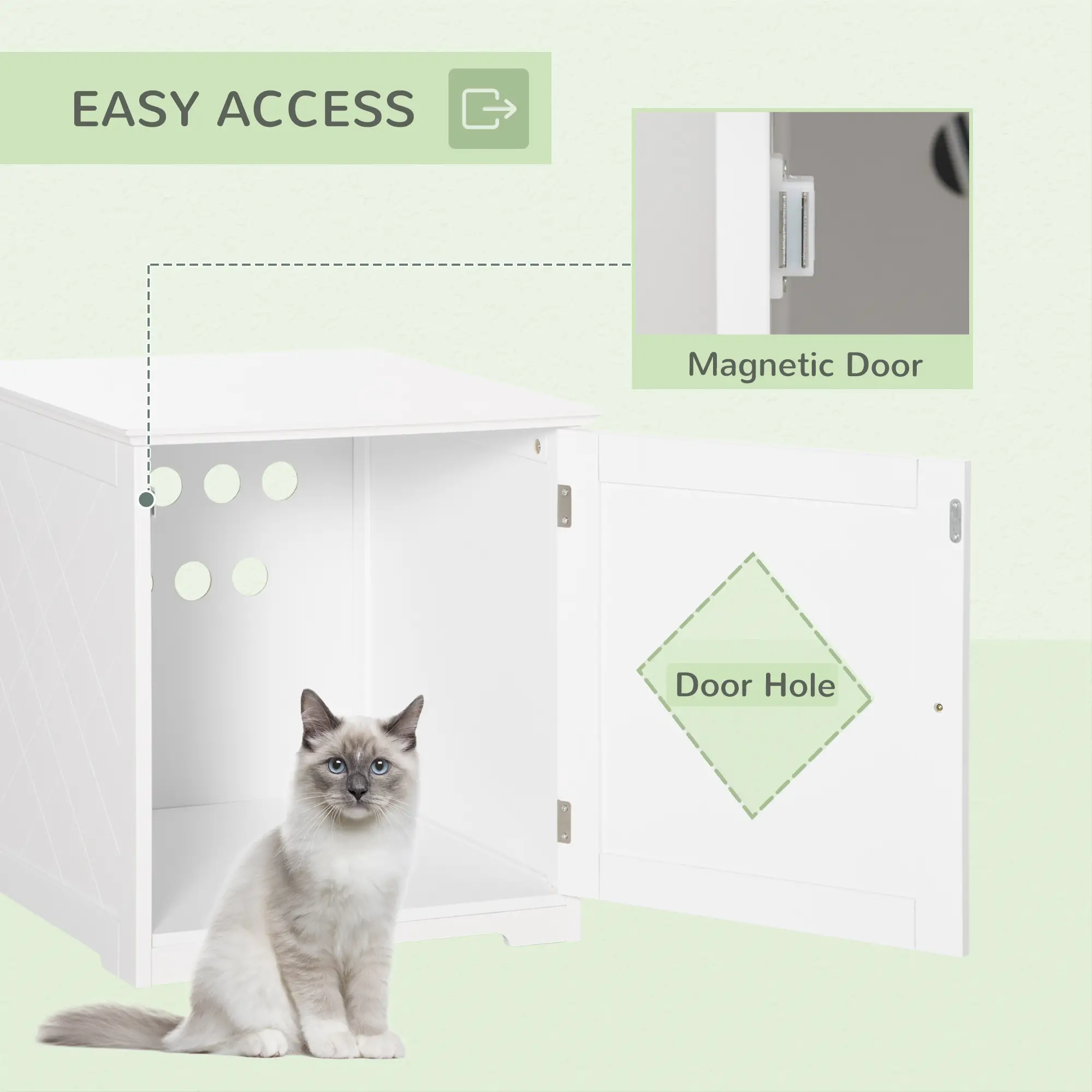 Cat Litter Box Enclosure End Table, Indoor Washroom with Magnetic Door, White - Image 6