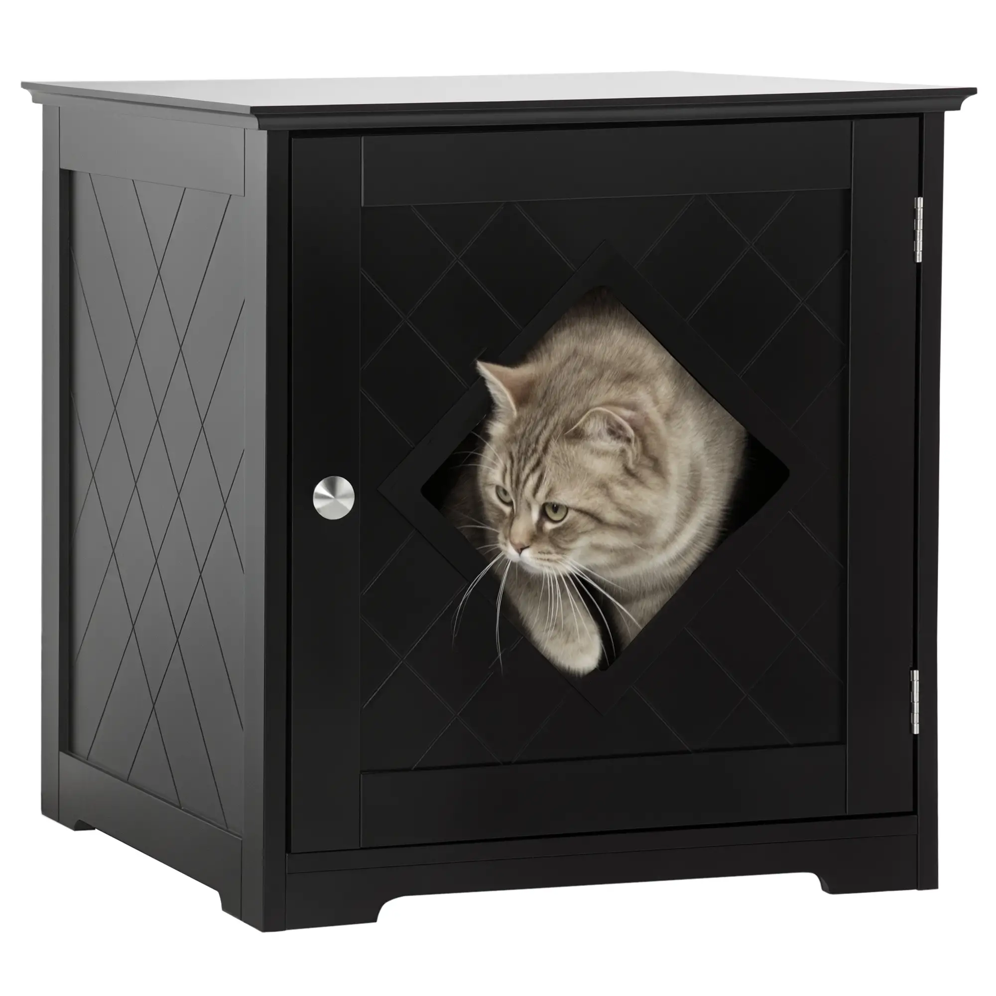 Cat Litter Box Enclosure End Table, Indoor with Magnetic Door, Black