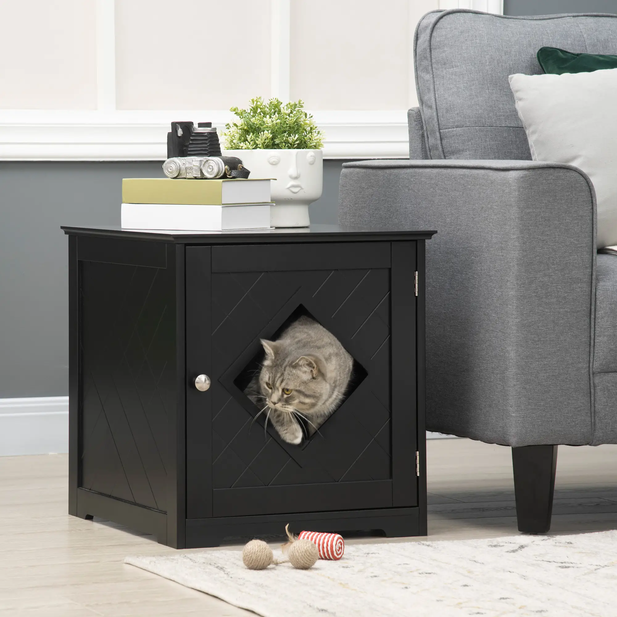 Cat Litter Box Enclosure End Table, Indoor with Magnetic Door, Black - Image 2