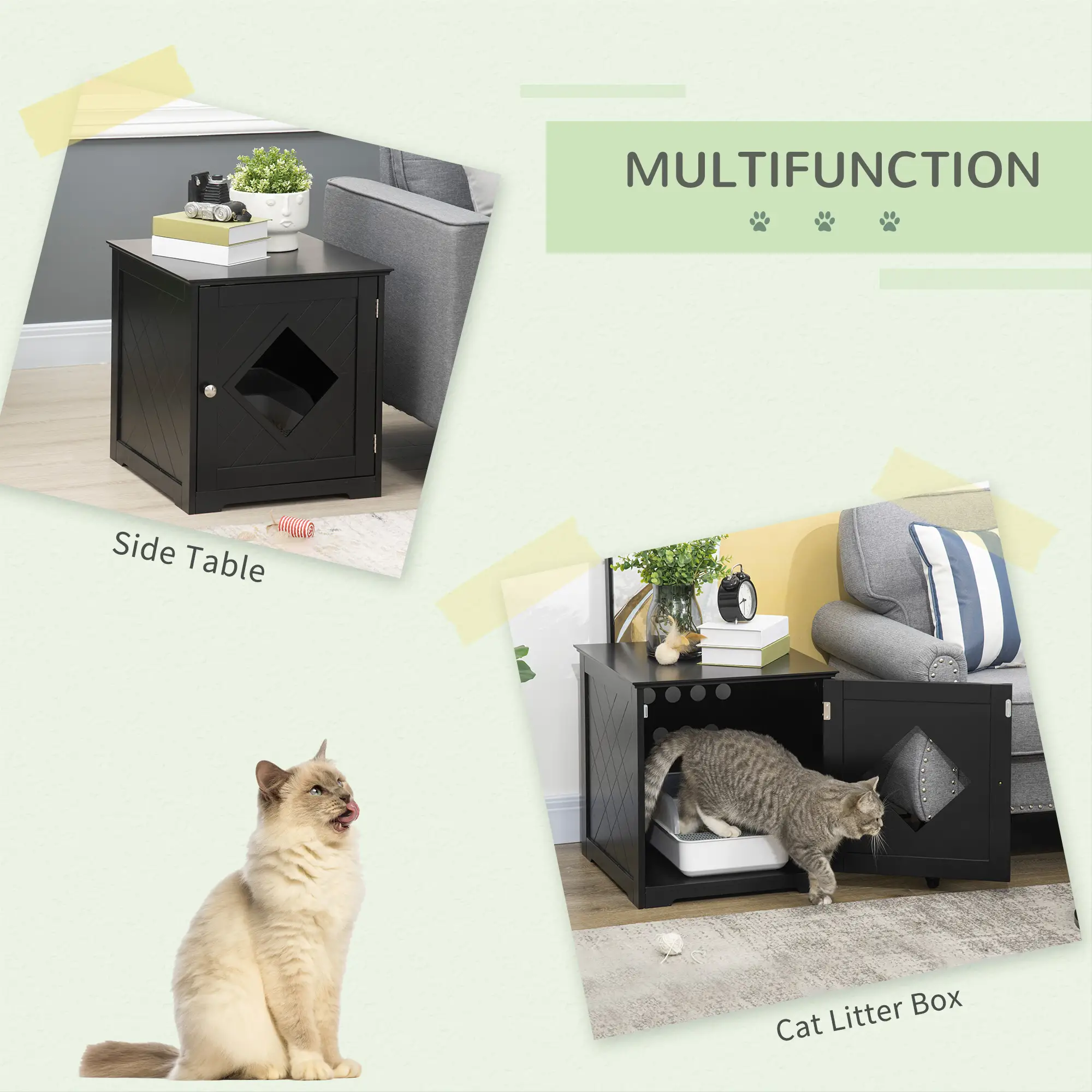 Cat Litter Box Enclosure End Table, Indoor with Magnetic Door, Black - Image 4