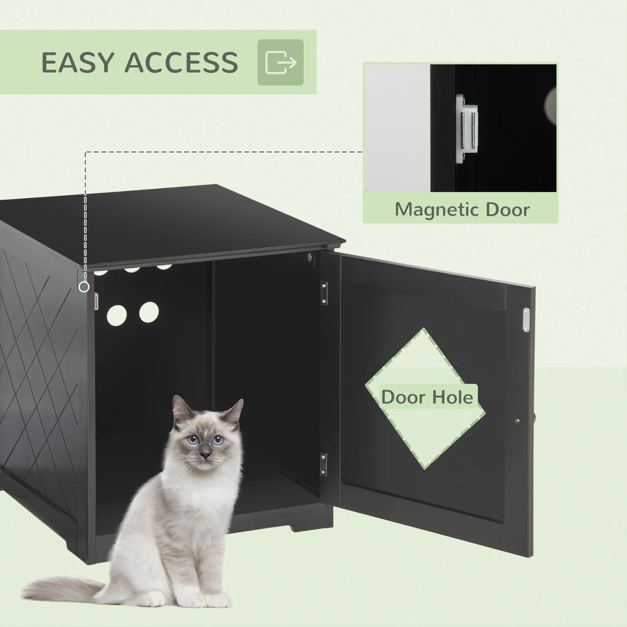 Cat Litter Box Enclosure End Table, Indoor with Magnetic Door, Black - Image 6