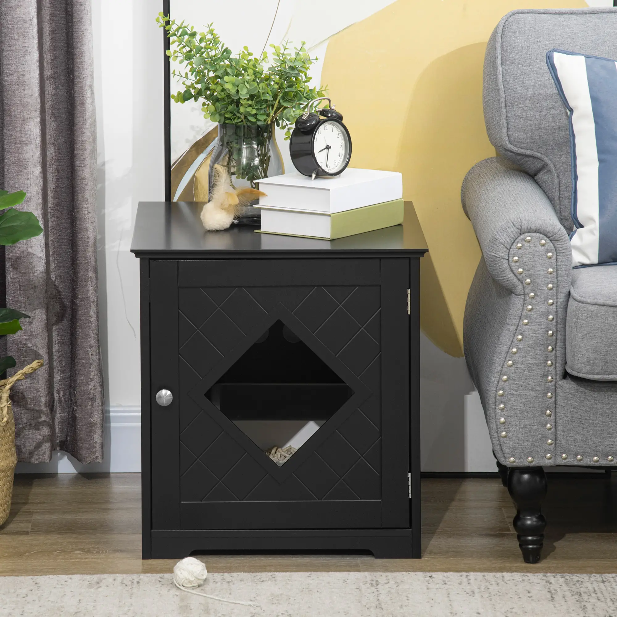 Cat Litter Box Enclosure End Table, Indoor with Magnetic Door, Black - Image 9