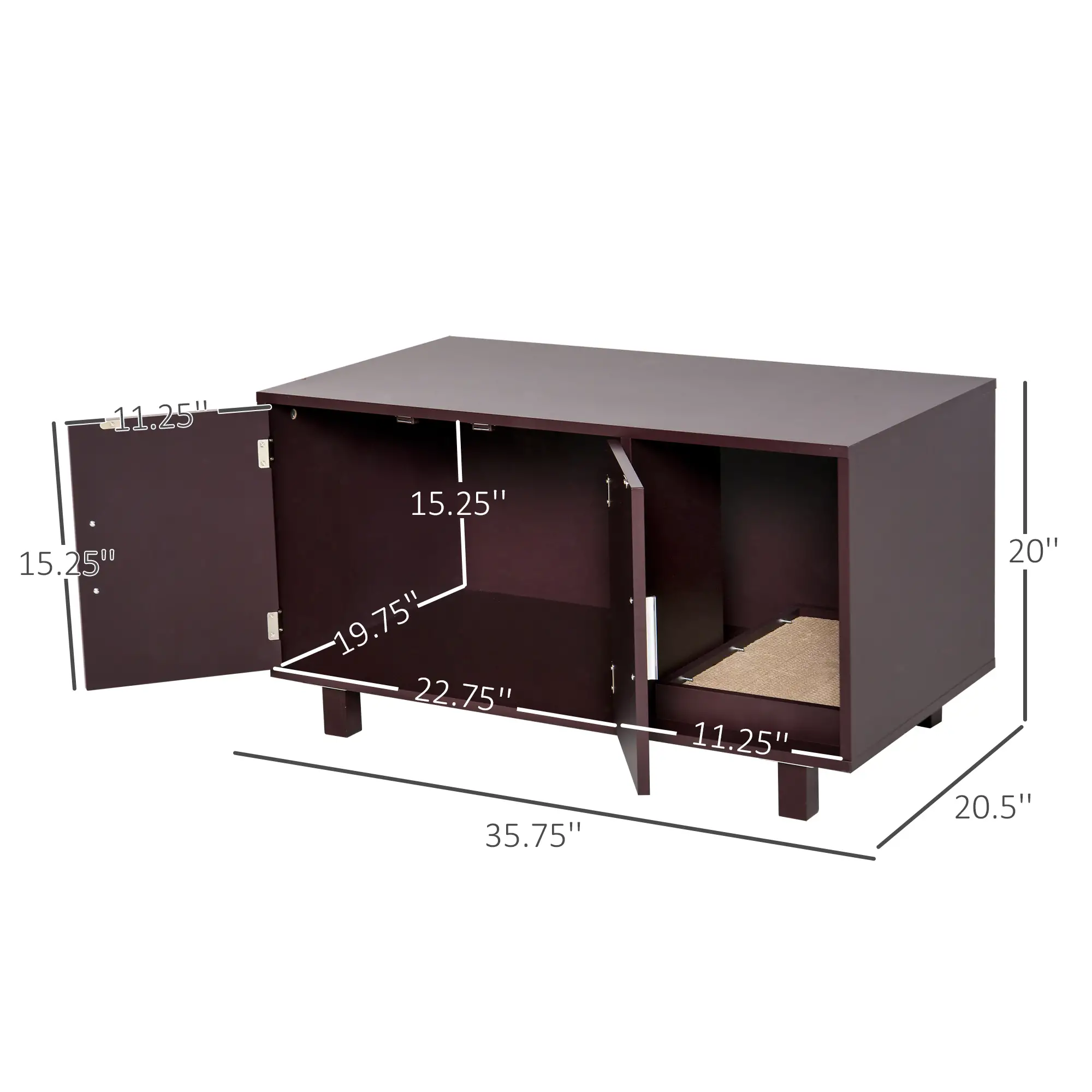 Cat Litter Box Enclosure, Hidden Furniture, End Table with Scratching Pad, Brown - Image 3