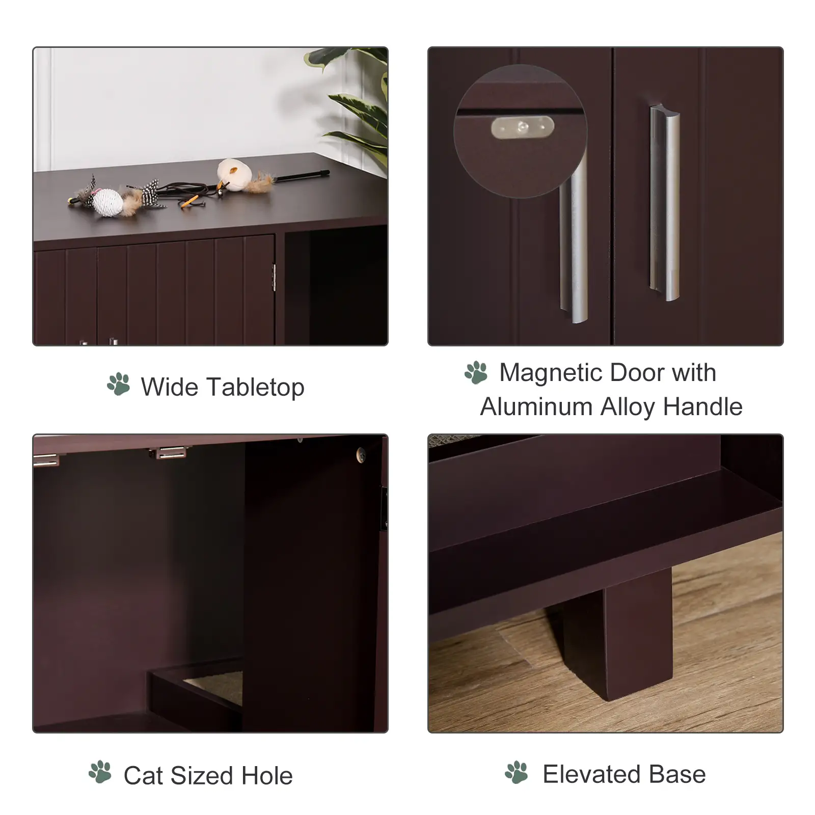 Cat Litter Box Enclosure, Hidden Furniture, End Table with Scratching Pad, Brown - Image 6