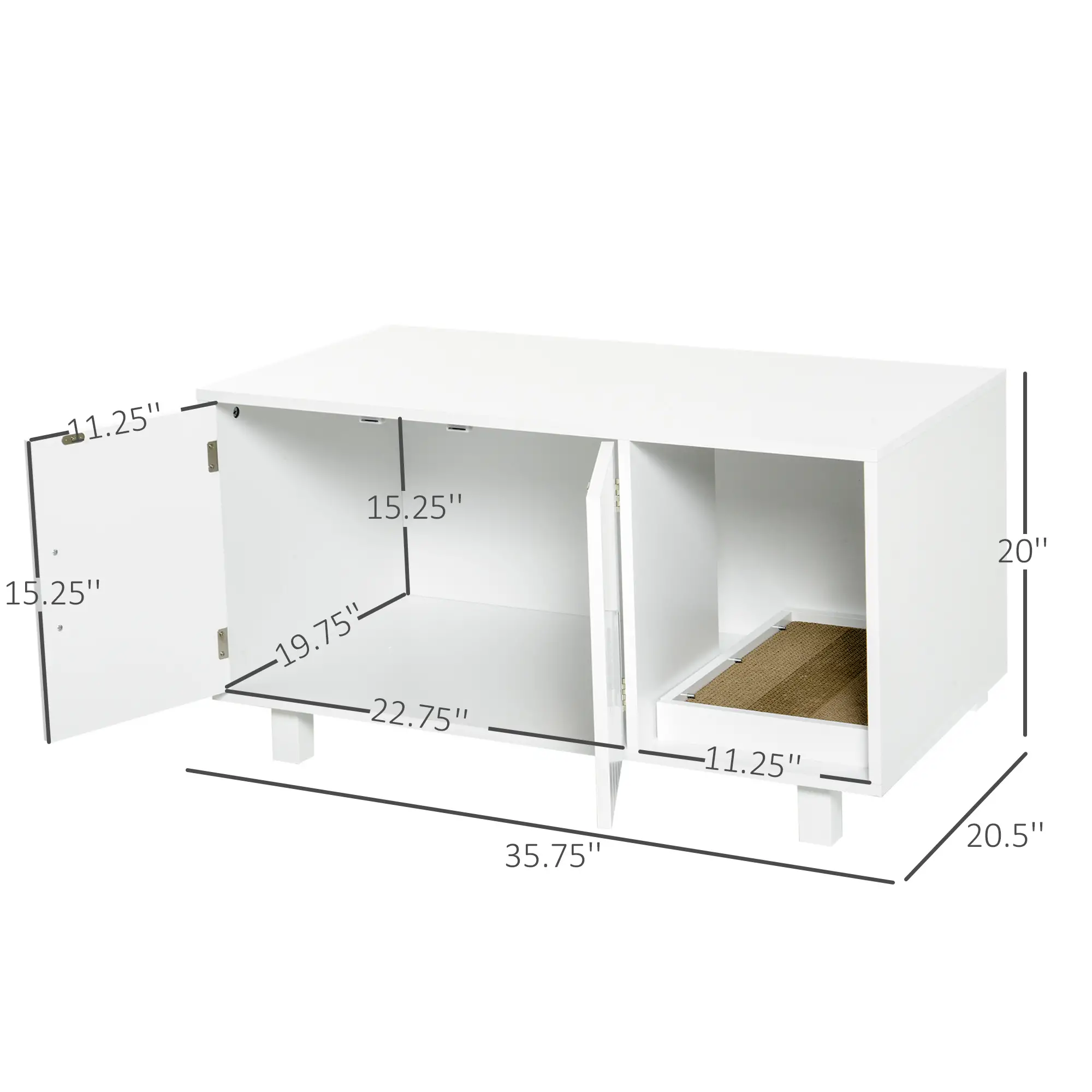 Cat Litter Box Enclosure, Hidden Furniture, End Table with Scratching Pad, White - Image 3