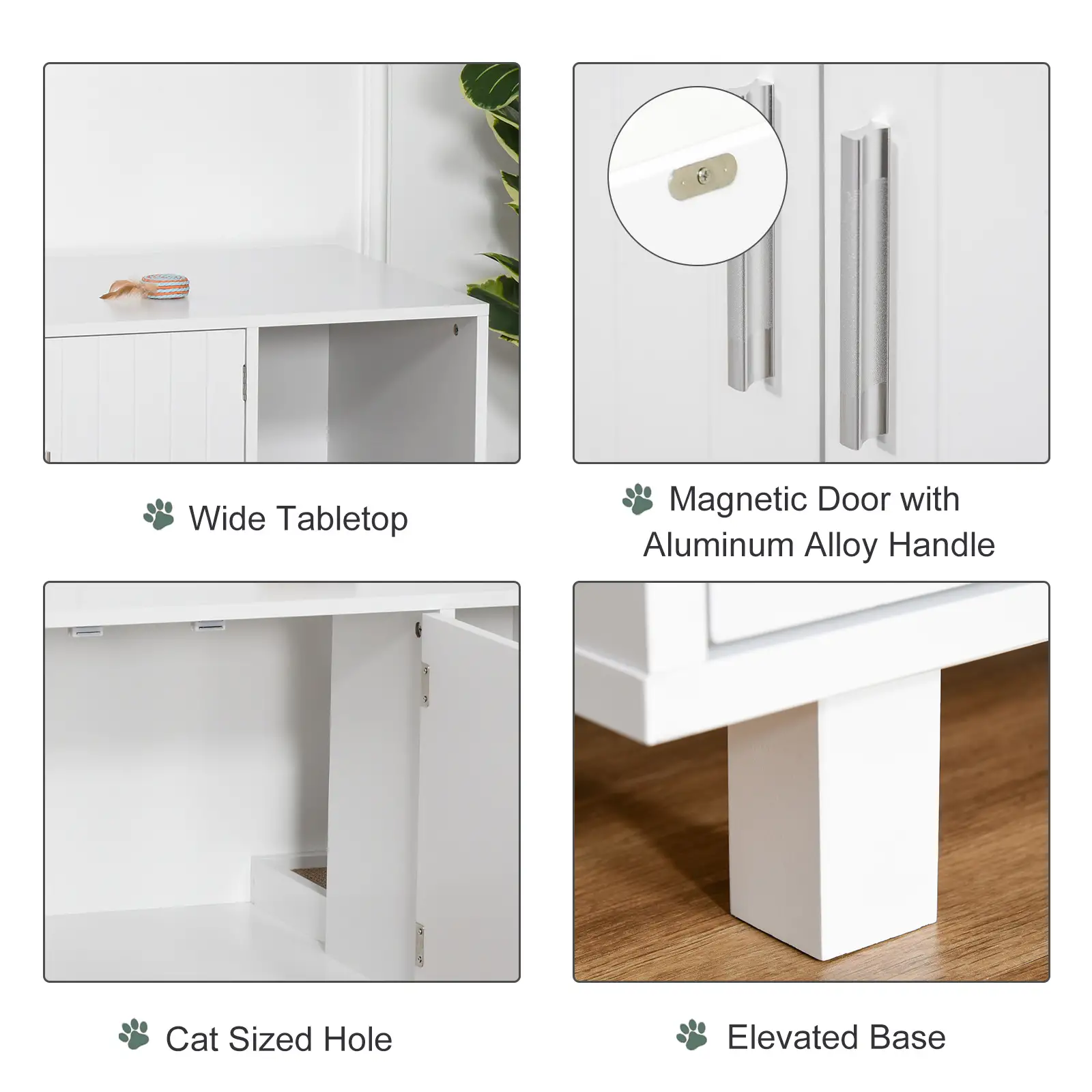 Cat Litter Box Enclosure, Hidden Furniture, End Table with Scratching Pad, White - Image 6