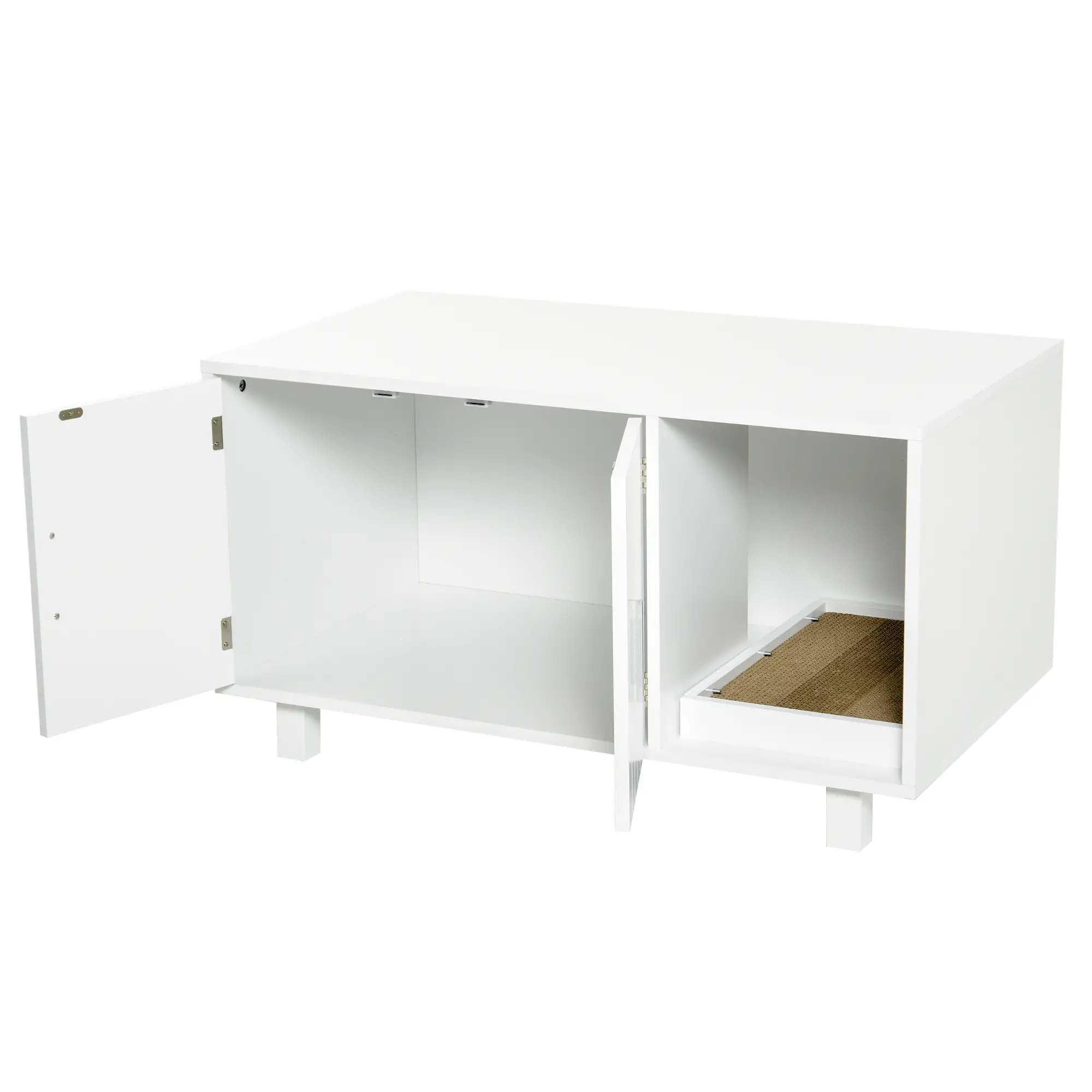 Cat Litter Box Enclosure, Hidden Furniture, End Table with Scratching Pad, White - Image 9