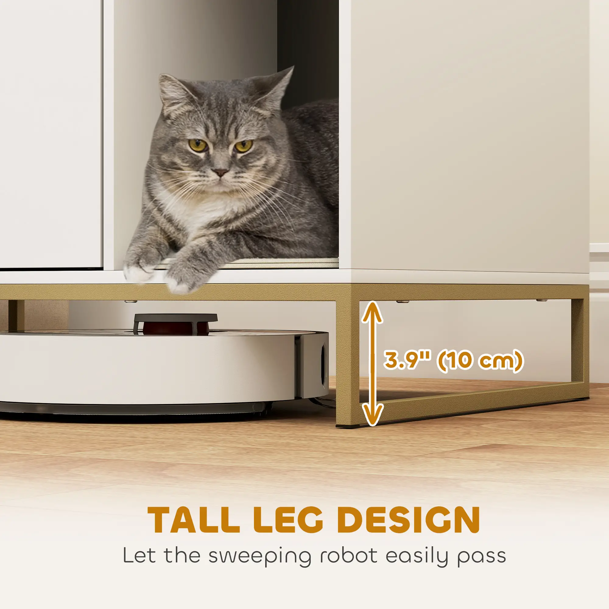 Cat Litter Box Enclosure, Tall Legs, Litter Mat, 31.5" x 20" x 22", White - Image 7