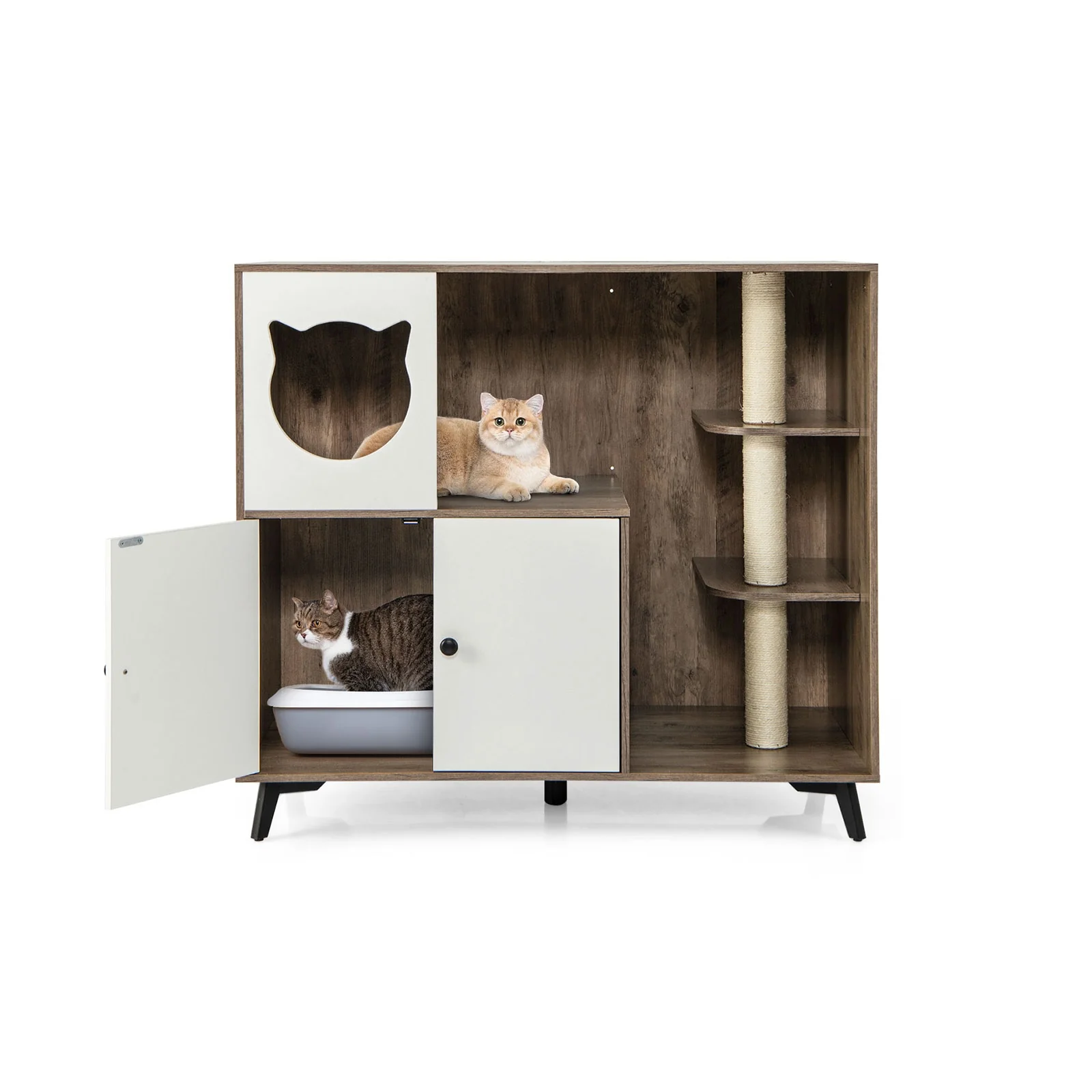 Cat Litter Box Enclosure With 3 Sisal Scratching Posts, Natural