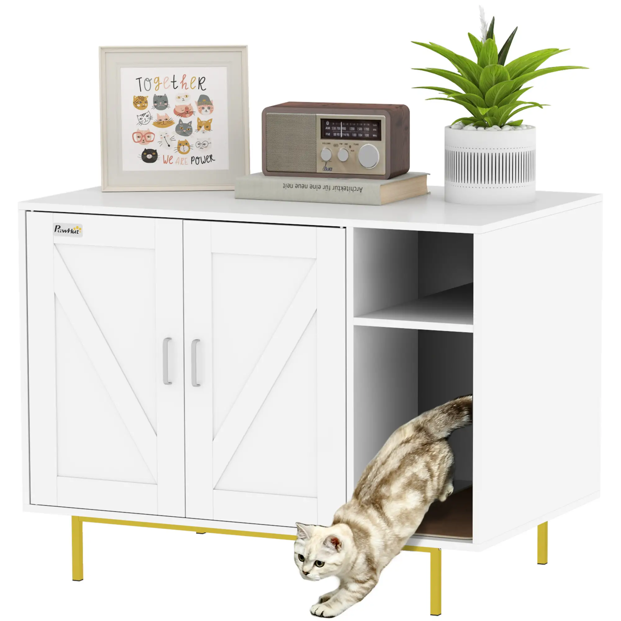 Cat Litter Box Enclosure with Scratching Pad, Storage, 31.5" x 20" x 24" - Image 11