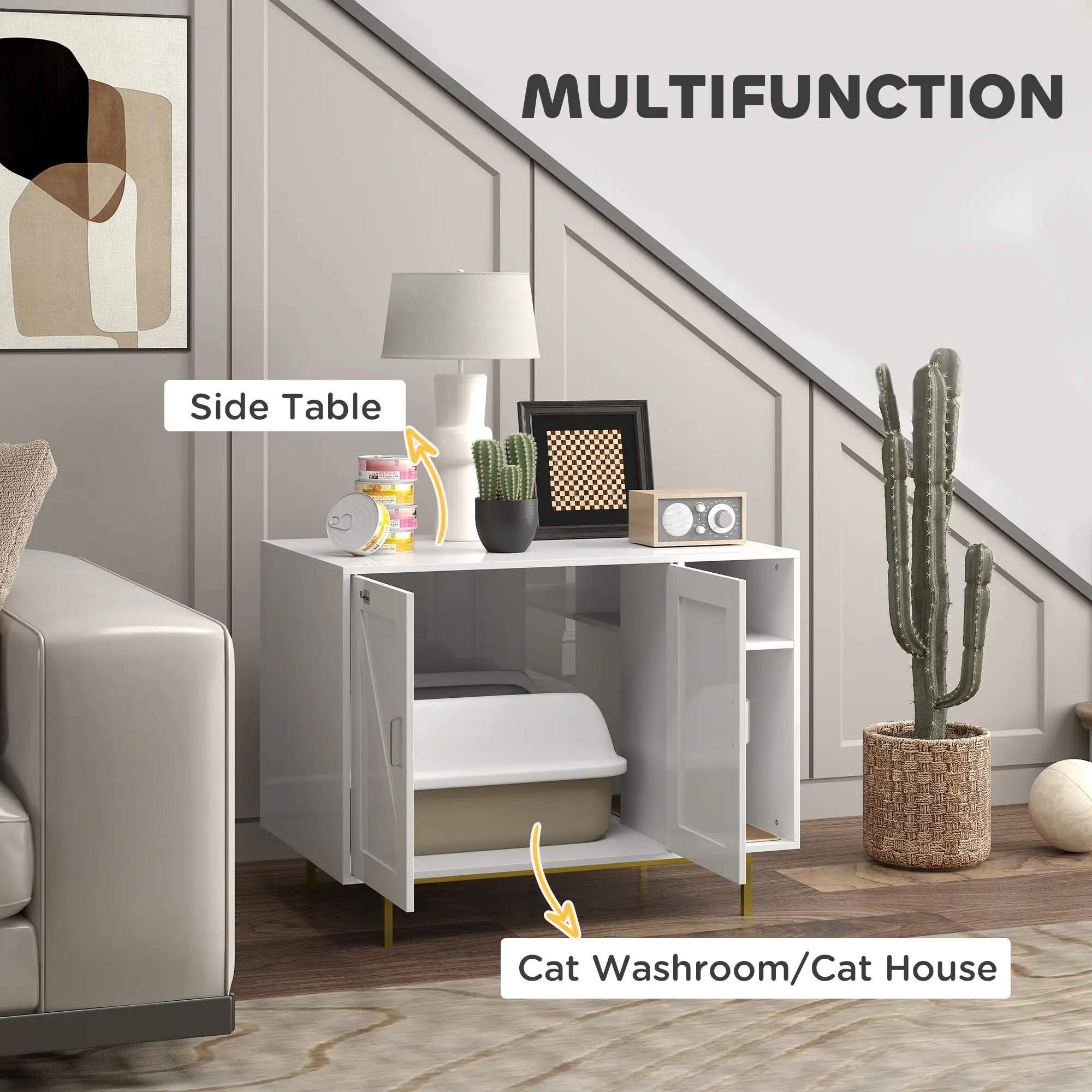 Cat Litter Box Enclosure with Scratching Pad, Storage, 31.5" x 20" x 24" - Image 4