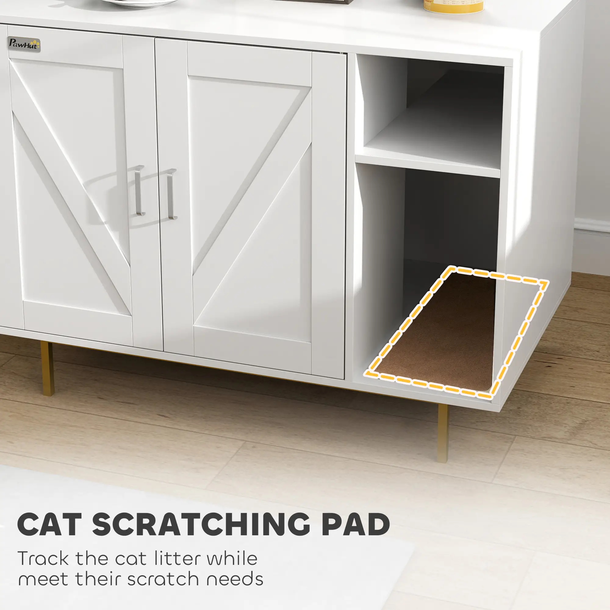 Cat Litter Box Enclosure with Scratching Pad, Storage, 31.5" x 20" x 24" - Image 6