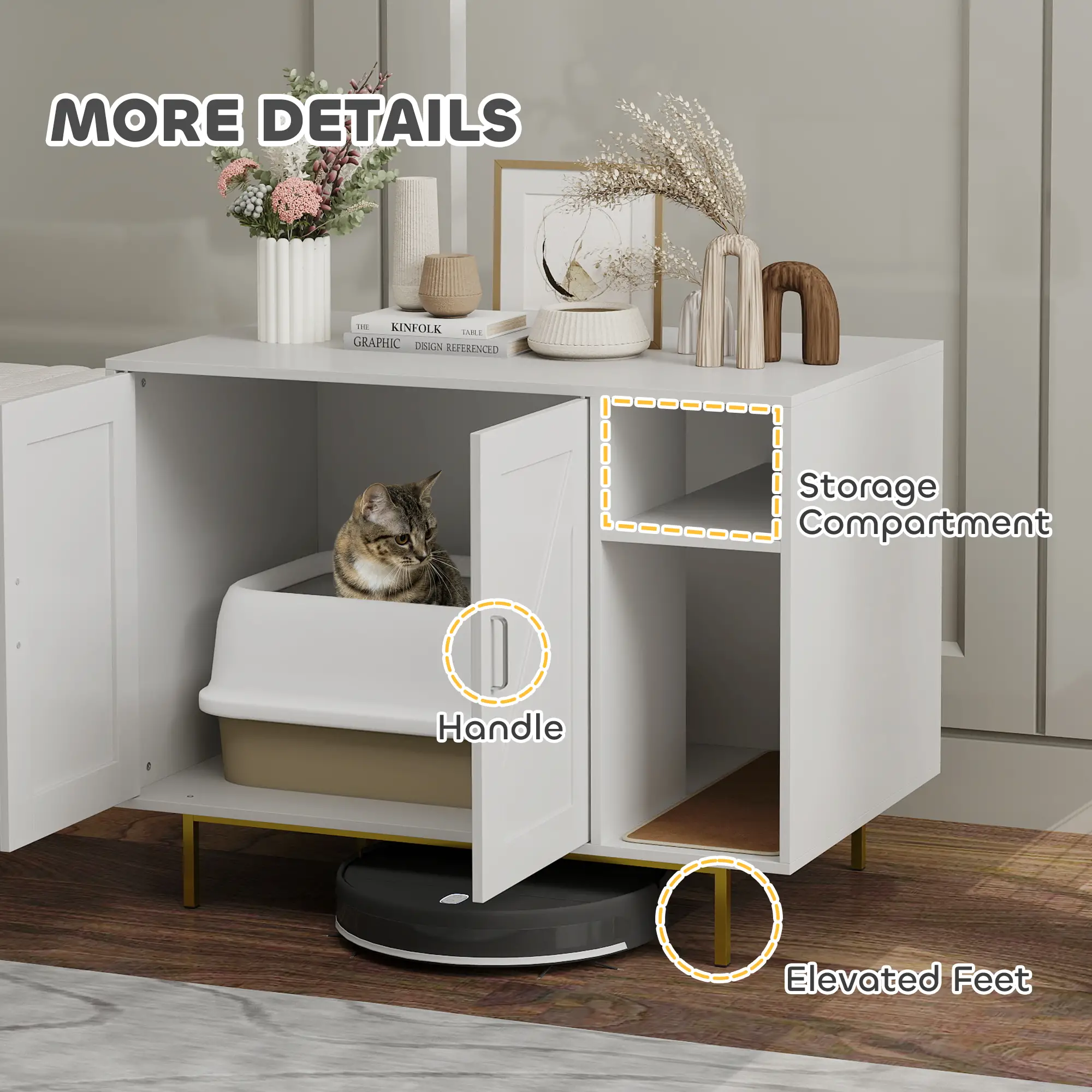 Cat Litter Box Enclosure with Scratching Pad, Storage, 31.5" x 20" x 24" - Image 7