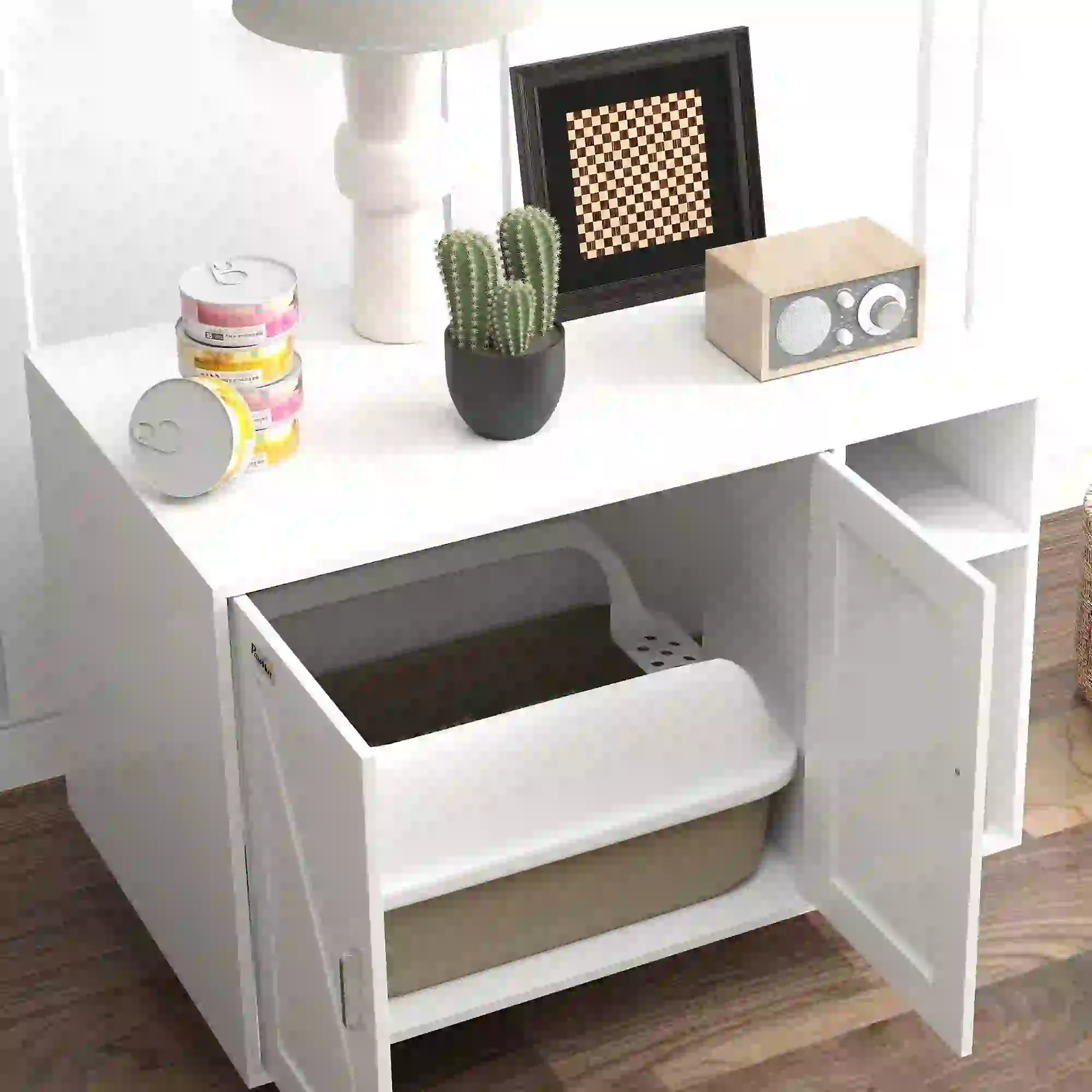 Cat Litter Box Enclosure with Scratching Pad, Storage, 31.5" x 20" x 24" - Image 9