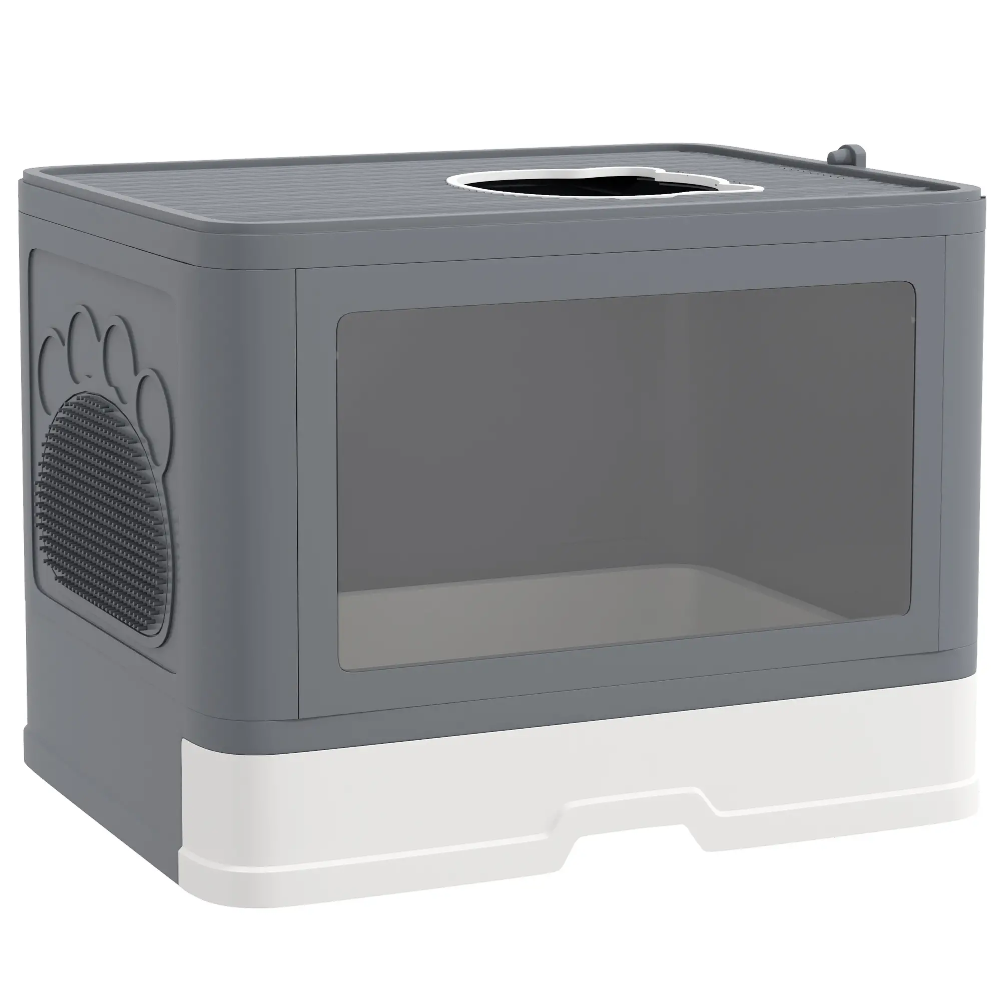 Cat Litter Box, Front Enter Top Exit, Pull Out Tray, Easy Clean, Grey