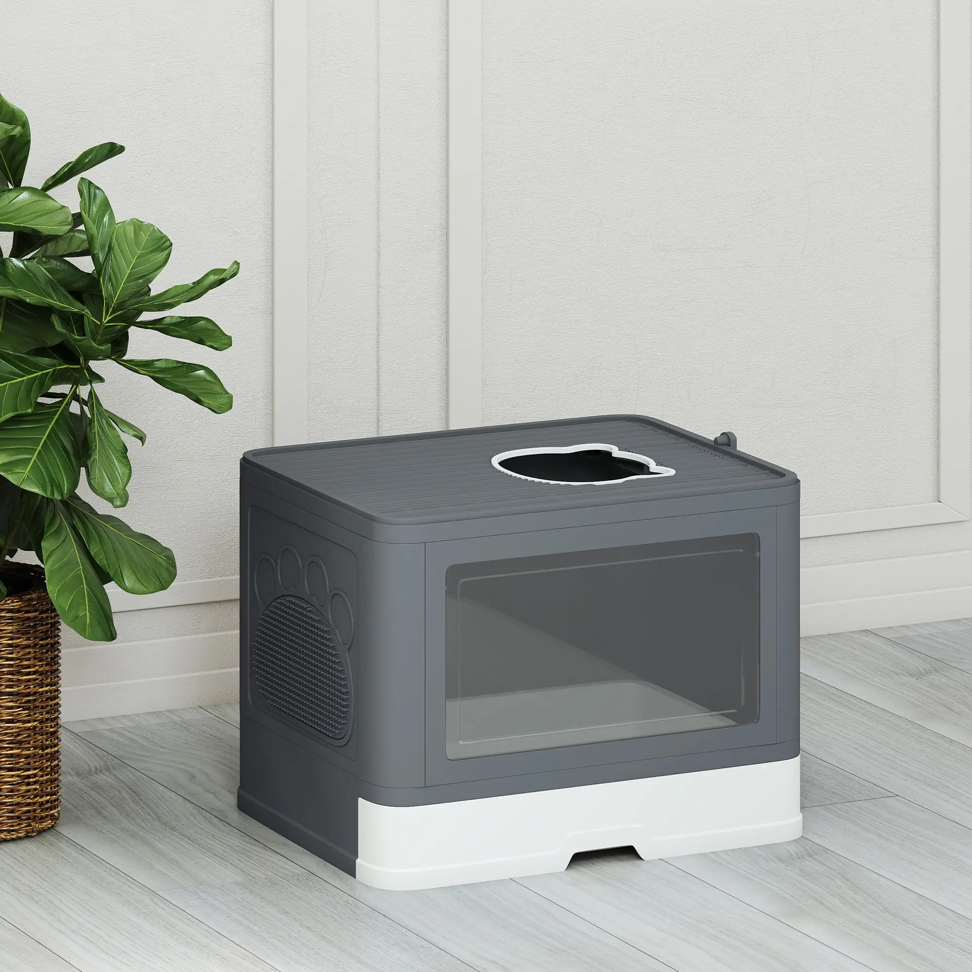 Cat Litter Box, Front Enter Top Exit, Pull Out Tray, Easy Clean, Grey - Image 10