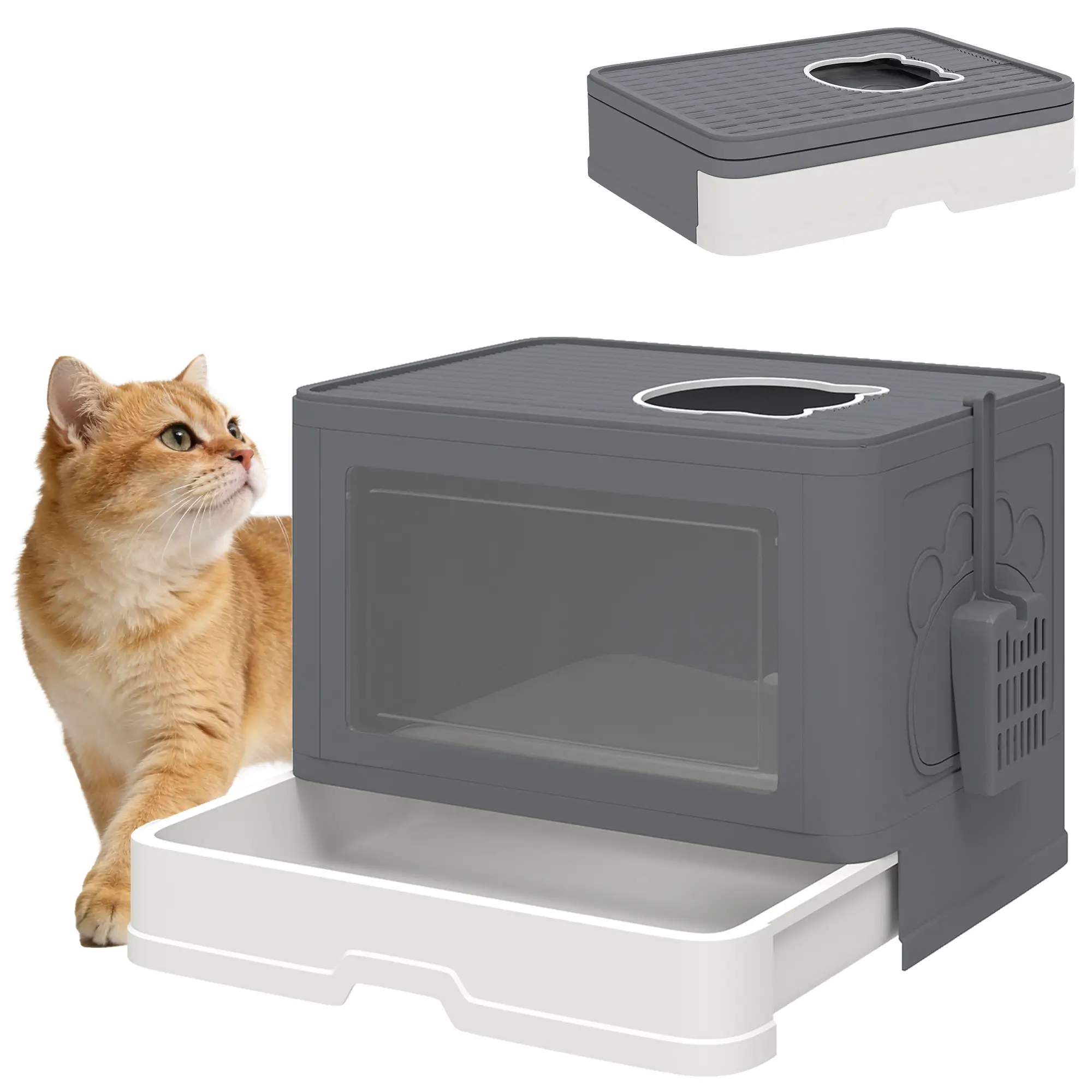 Cat Litter Box, Front Enter Top Exit, Pull Out Tray, Easy Clean, Grey - Image 11