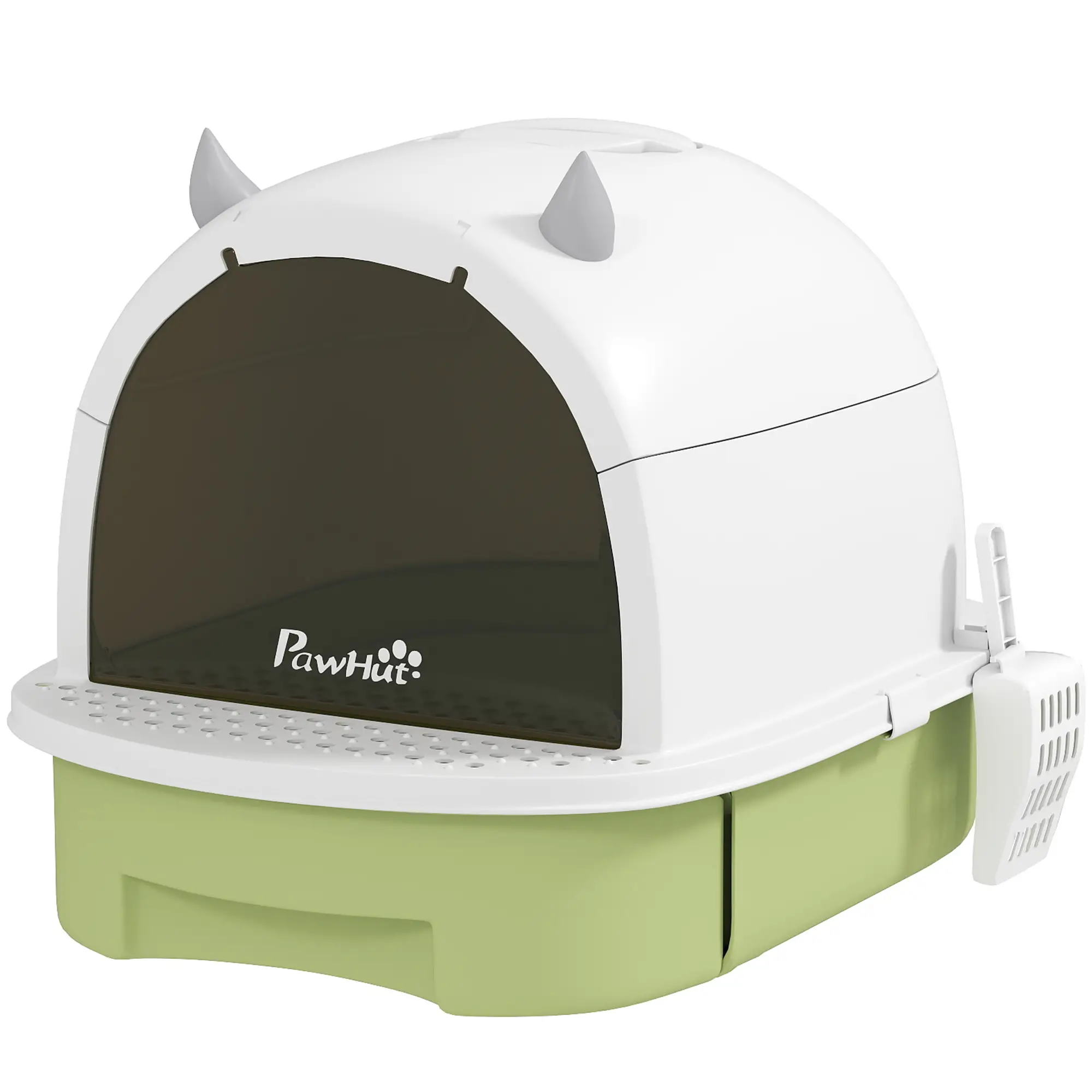 Cat Litter Box with Lid, Front Door Flap, Scoop, Handle, Easy Clean, Green