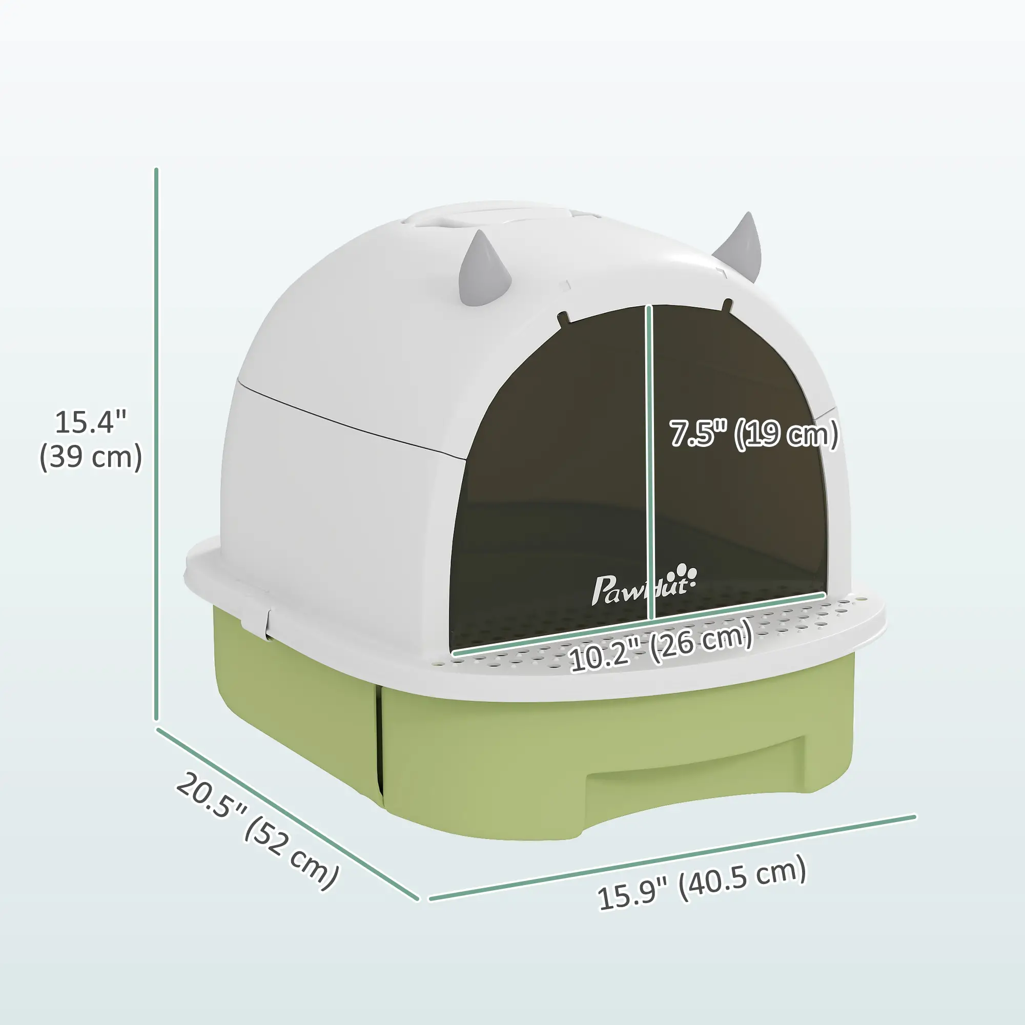 Cat Litter Box with Lid, Front Door Flap, Scoop, Handle, Easy Clean, Green - Image 3