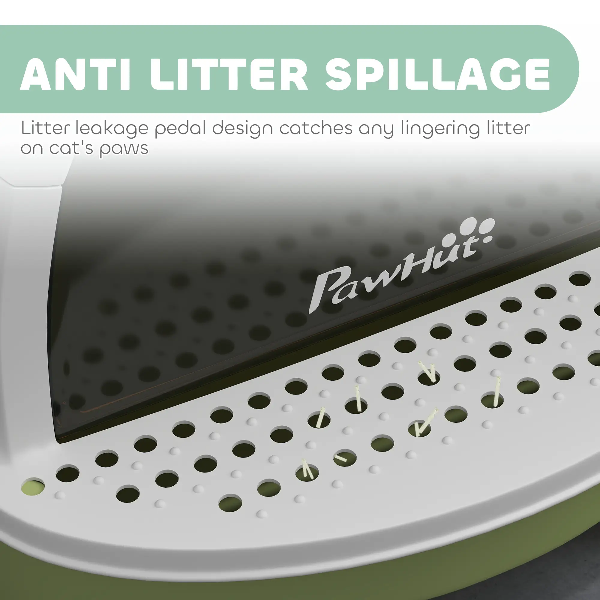 Cat Litter Box with Lid, Front Door Flap, Scoop, Handle, Easy Clean, Green - Image 6