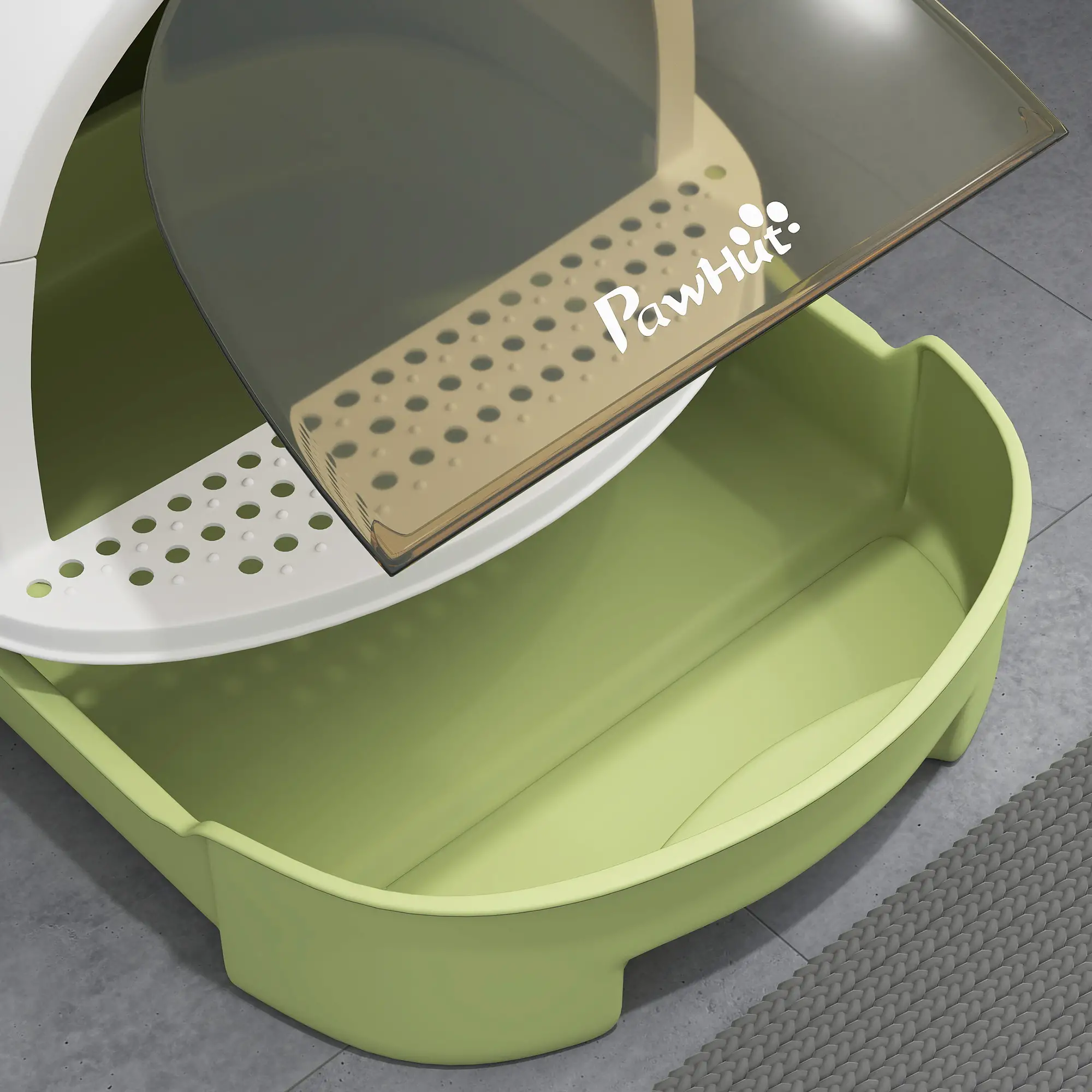 Cat Litter Box with Lid, Front Door Flap, Scoop, Handle, Easy Clean, Green - Image 9
