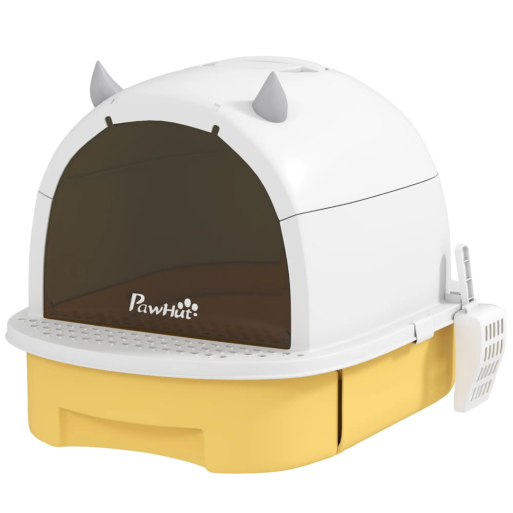 Cat Litter Box With Lid, Front Door Flap, Scoop, Handle, Yellow